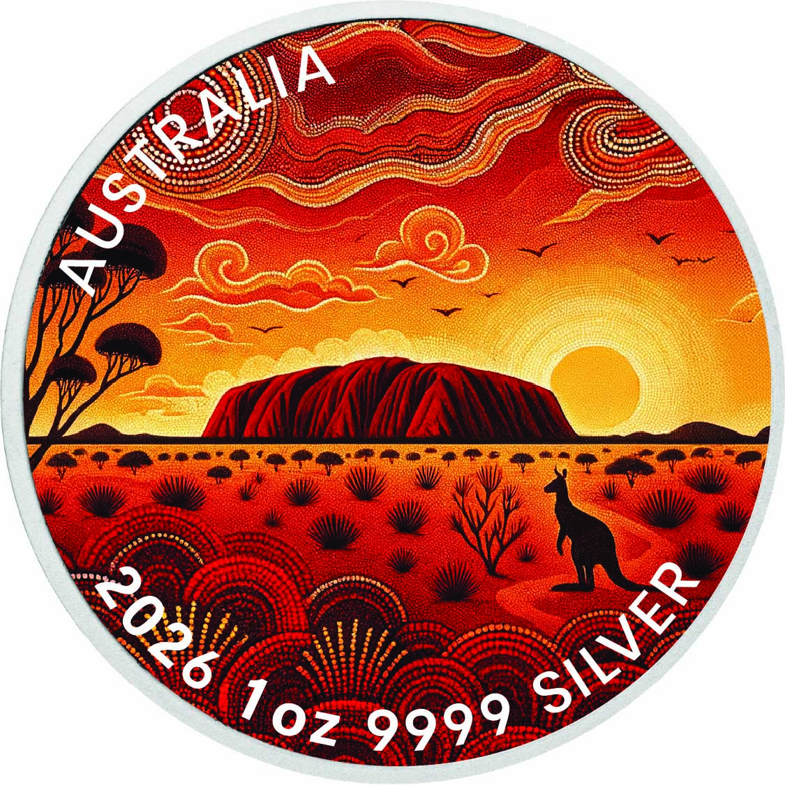 Image of  2026 Australia 1oz 9999 Silver BU Uluru Spirit Sunset Colourized coin