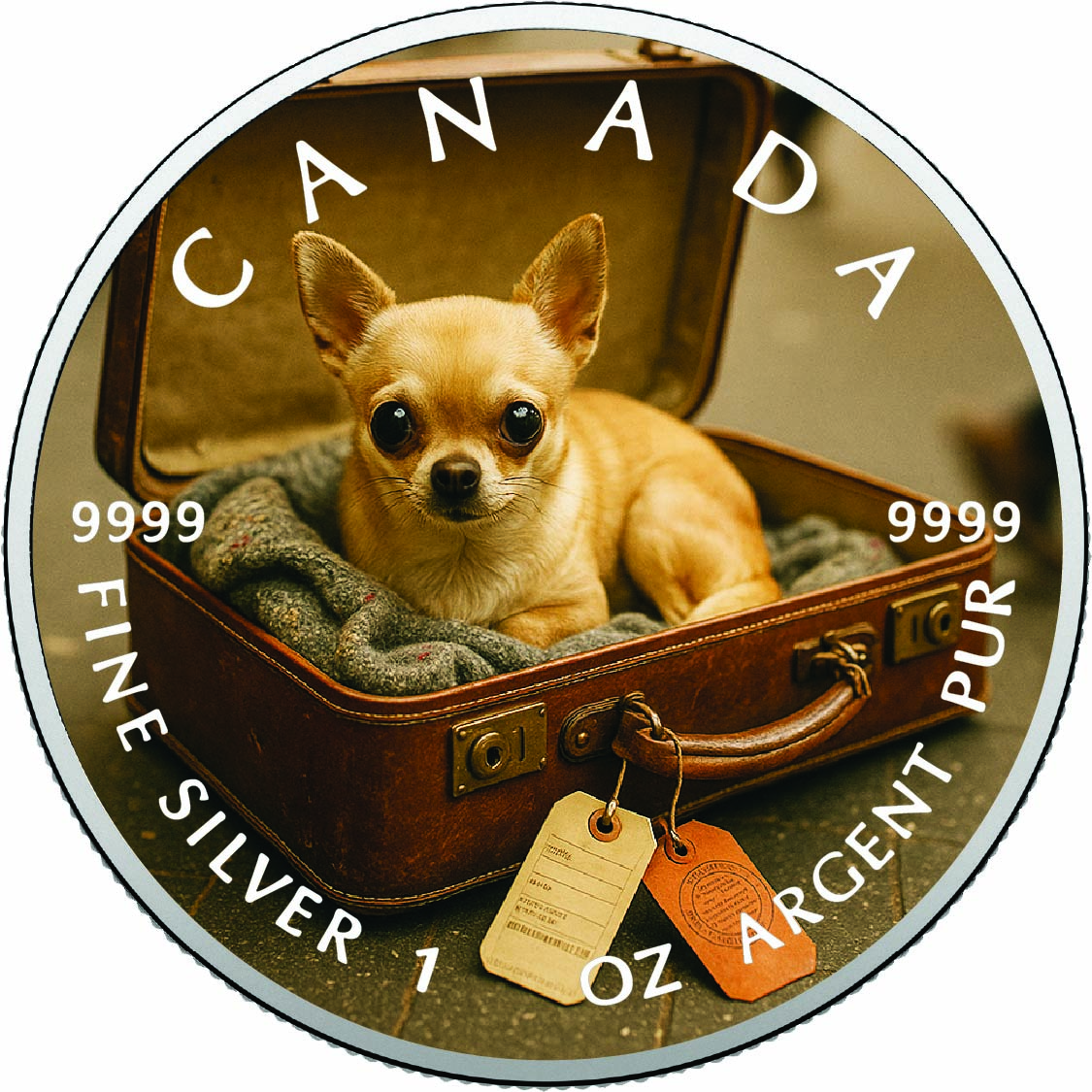 Image of   2026 Canada 1oz 9999 Silver BU Tiny Tourist Colourized coin