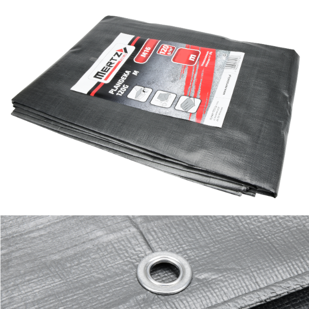 Plandeka Mertz wodoszczelna wzmocniona płachta 120g/m2 6x10M srebrna M1650