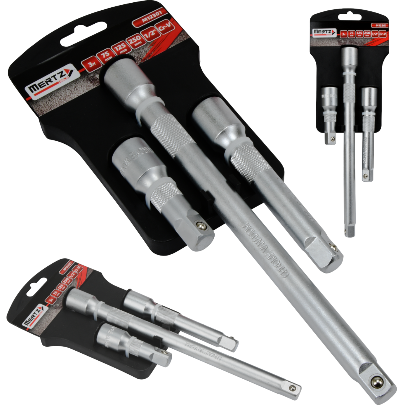 Zestaw przedłużek do nasadek M12301 1/2" 3szt 75 125 250 mm klucz nasadowy