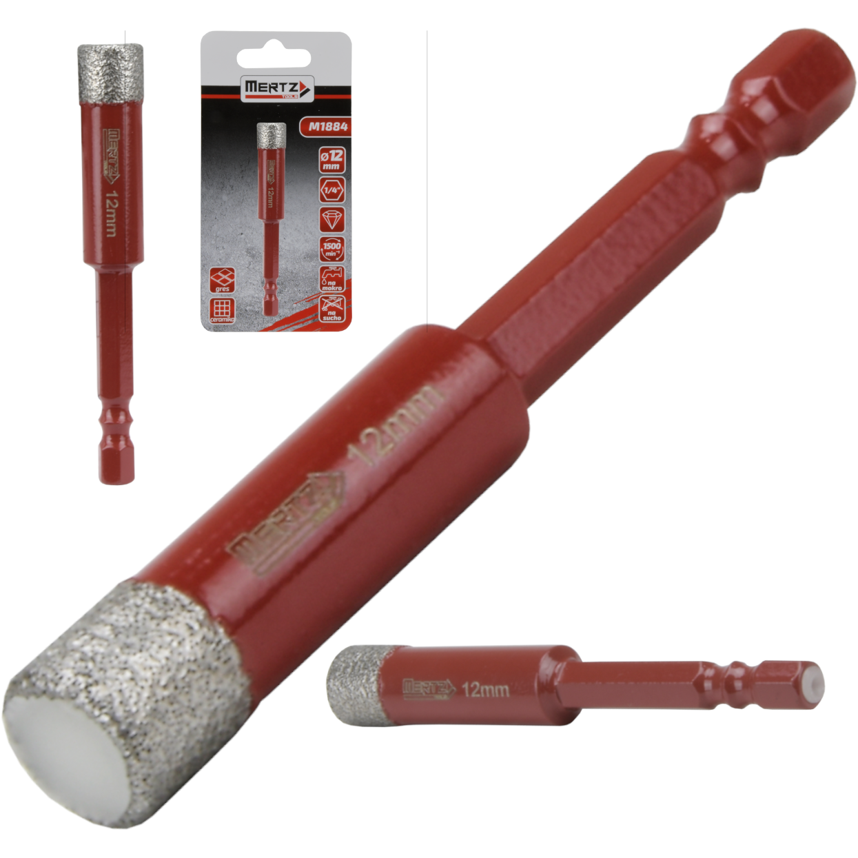 Otwornica diamentowa Mertz 12mm HEX do gresu płytek karotka wiertło M1884