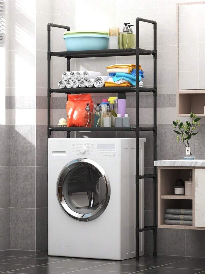 Macvi® moduláris polc 3 póznával a mosógép fölé, 65x25x155 cm, helytakarékos tárolótámasz.