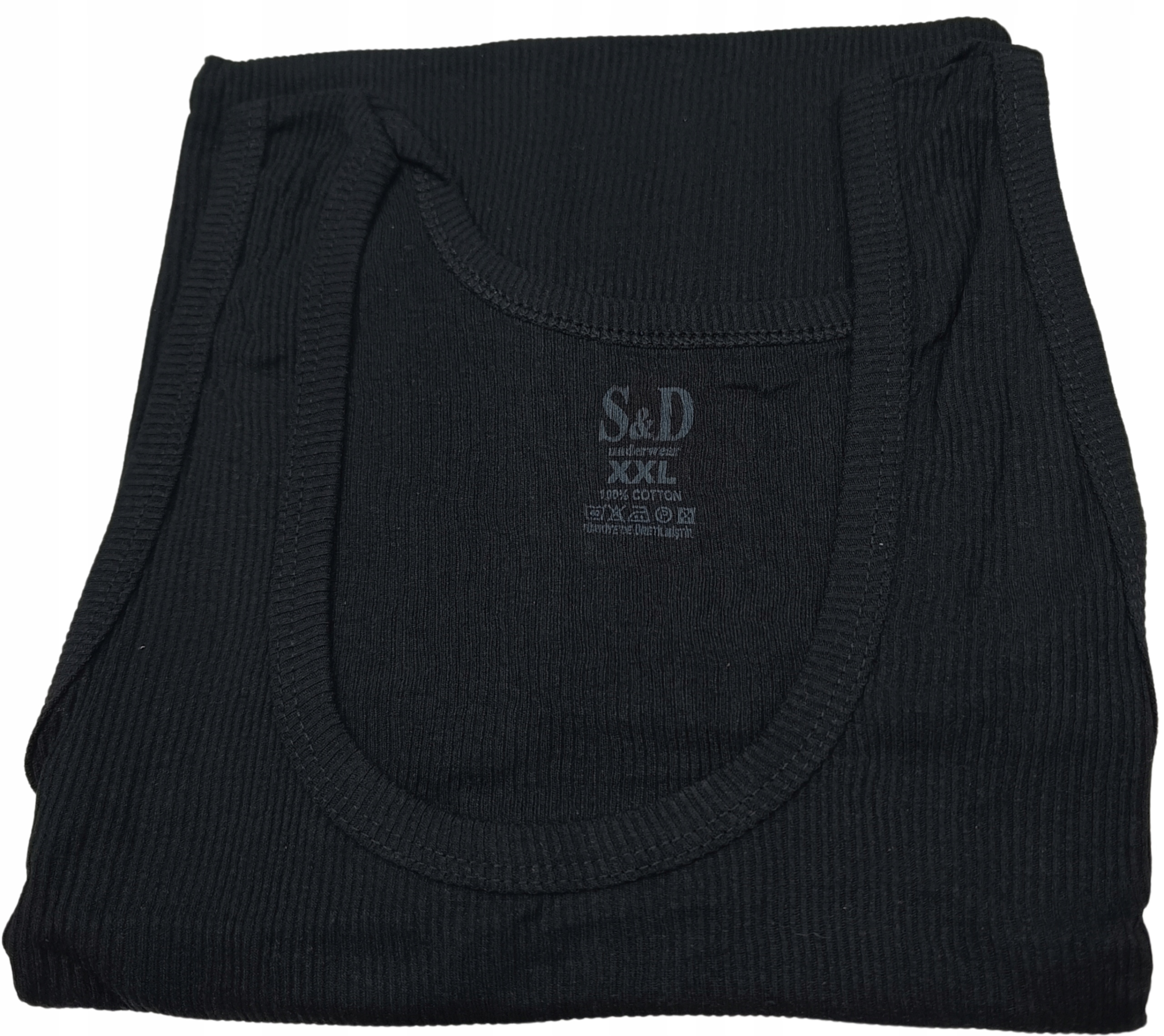 PODKOSZULKA KOSZULKA MĘSKA 100% BAWEŁNA PRĄŻKOWANA CZARNA OKRĄGŁY - 4XL