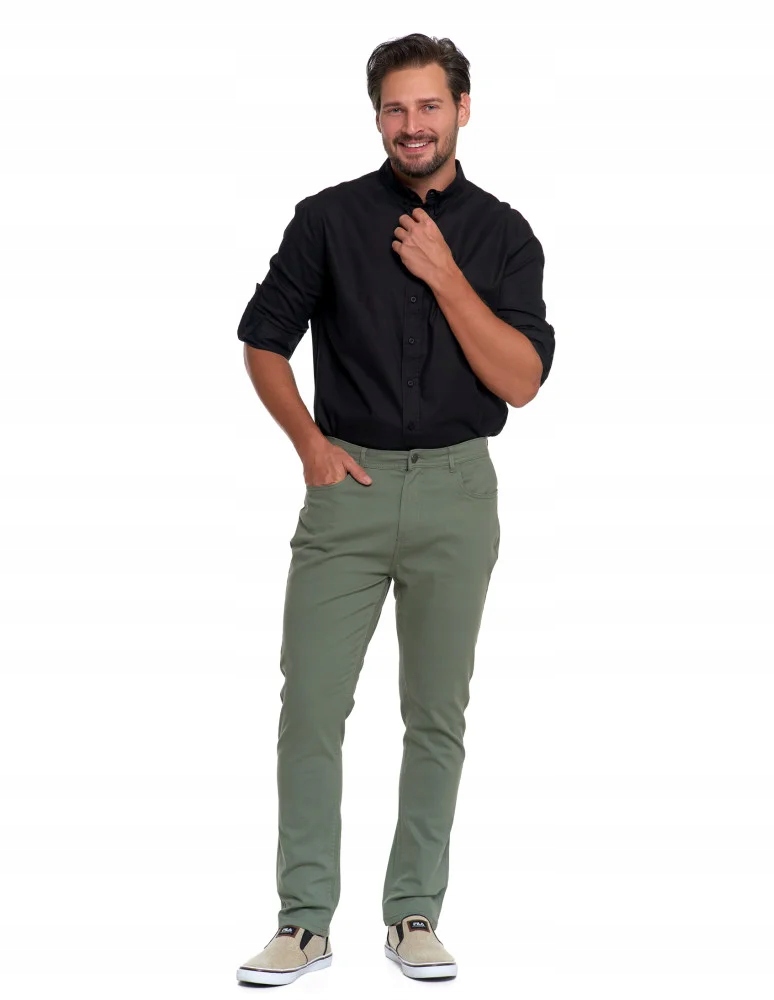 SPODNIE MĘSKIE Eleganckie Chinosy Gładkie z kieszeniami Wygodne MORAJ r. 34