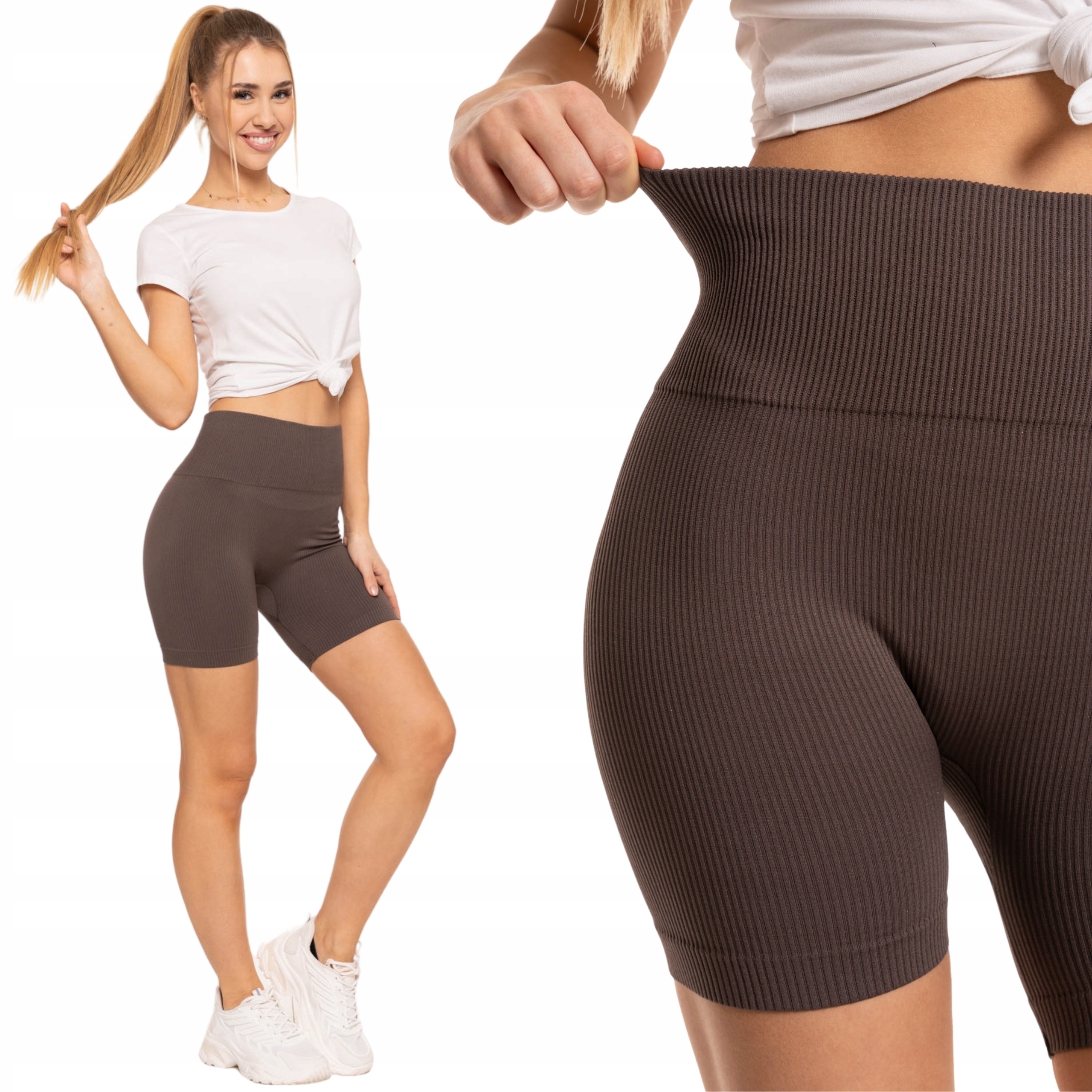 Kolarki Legginsy Damskie Wysoki Stan Prążkowane Efekt Push-Up MORAJ L/XL