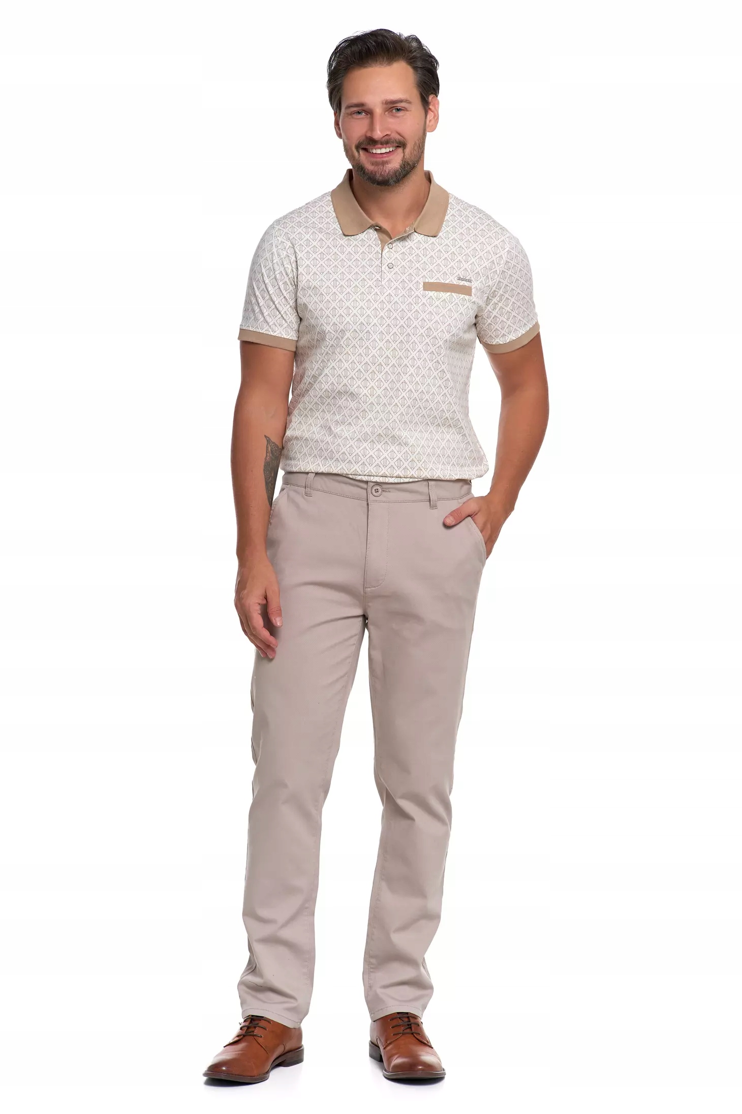 SPODNIE MĘSKIE Eleganckie Beżowe Chinosy Nogawka Prosta Modne MORAJ r.32