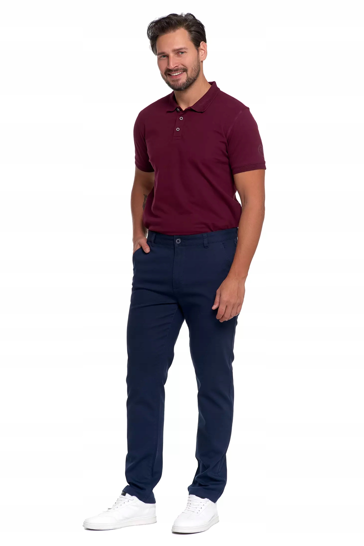 SPODNIE MĘSKIE Eleganckie Granatowe Chinosy Nogawka Prosta Modne MORAJ r.31