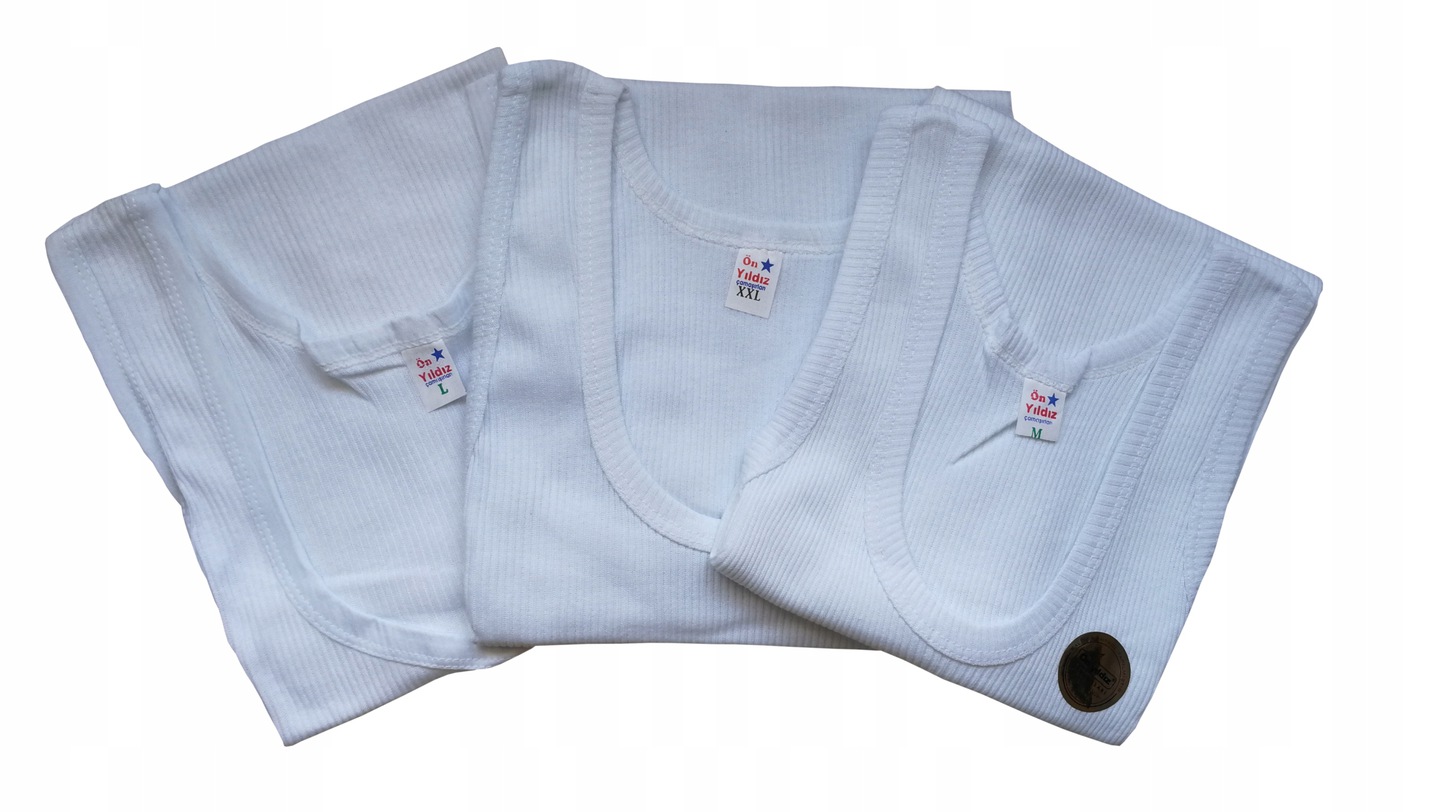 PODKOSZULKA KOSZULKA MĘSKA 100 % BAWEŁNA PRĄŻKOWANA BIAŁA ZESTAW 6-SZT 2XL