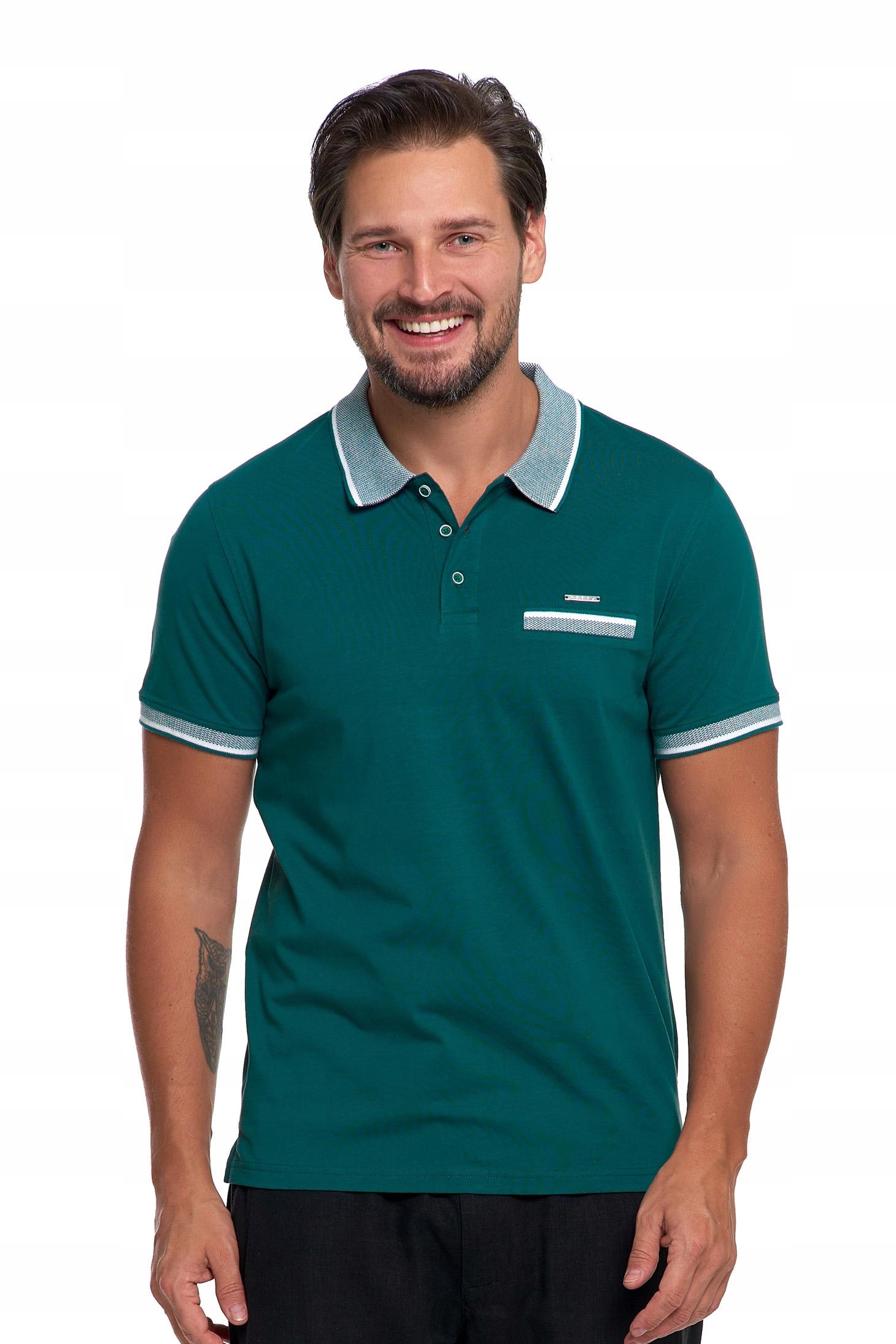 Koszulka Polo Męska Bawełniana Polówka Modna Premium ZIELONY MORAJ - M