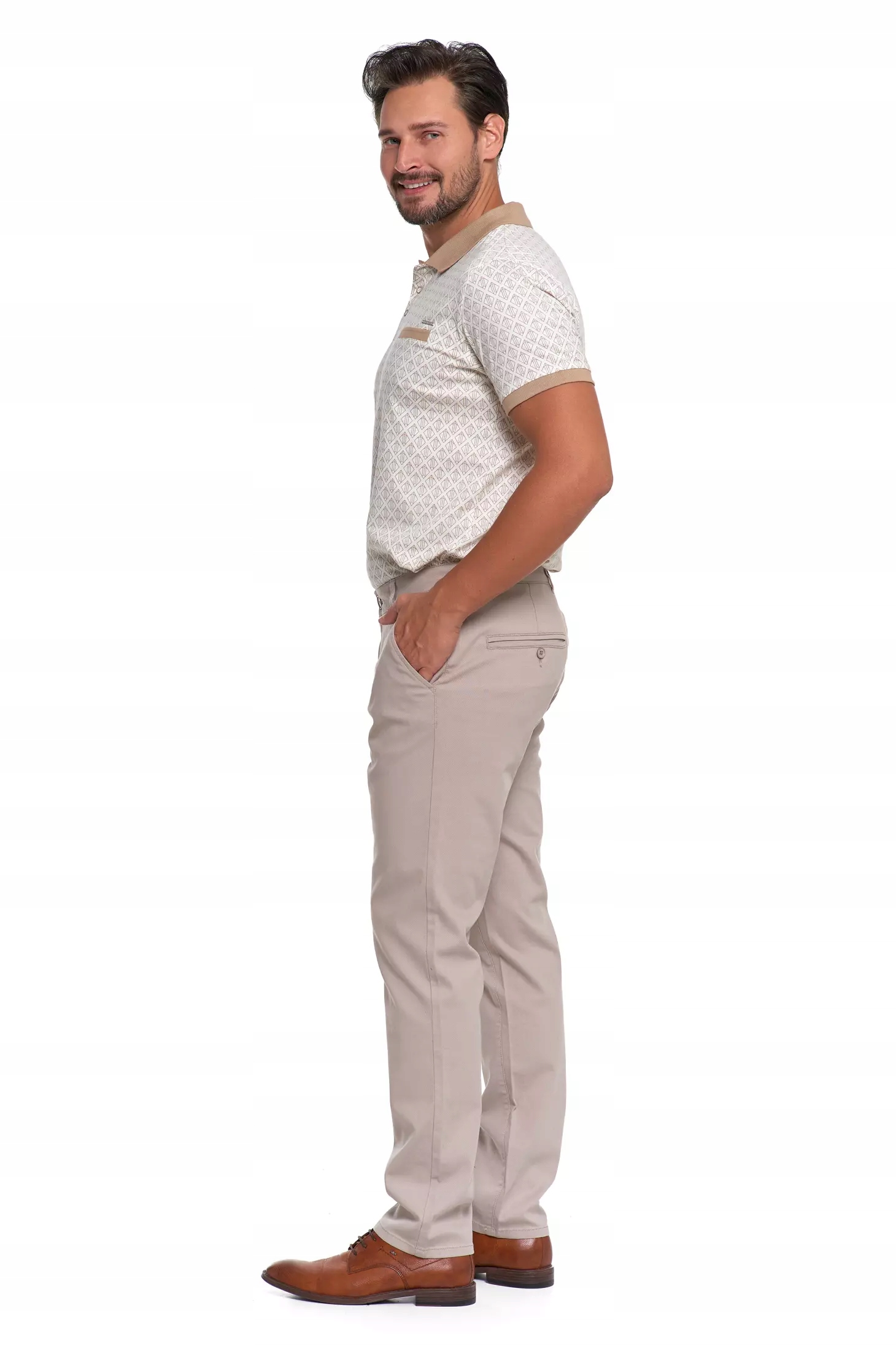 SPODNIE MĘSKIE Eleganckie Beżowe Chinosy Nogawka Prosta Modne MORAJ r.32