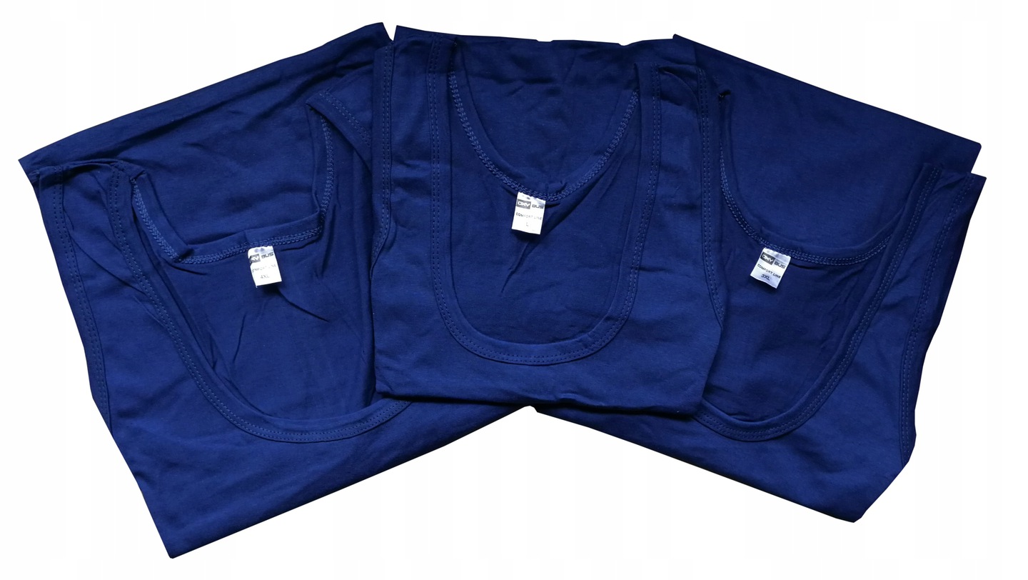 PODKOSZULKA KOSZULKA MĘSKA 100% BAWEŁNA GŁADKA NIEBIESKA OKRĄGŁY - 4XL