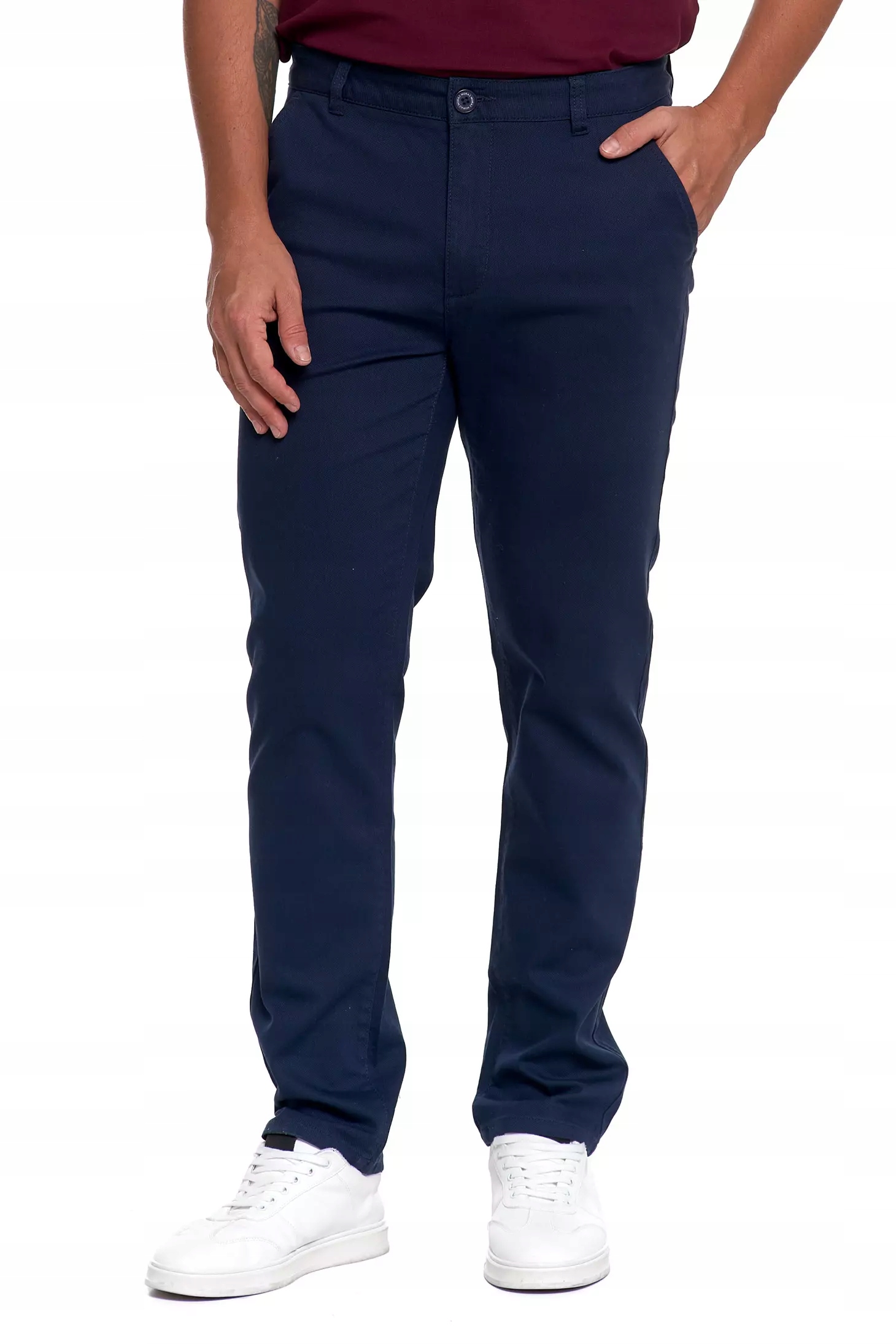 SPODNIE MĘSKIE Eleganckie Granatowe Chinosy Nogawka Prosta Modne MORAJ r.33