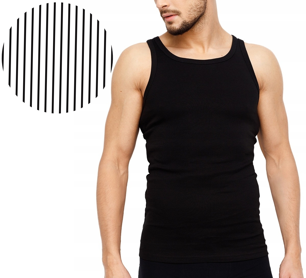 PODKOSZULKA KOSZULKA MĘSKA 100% BAWEŁNA PRĄŻKOWANA CZARNA OKRĄGŁY - 3XL