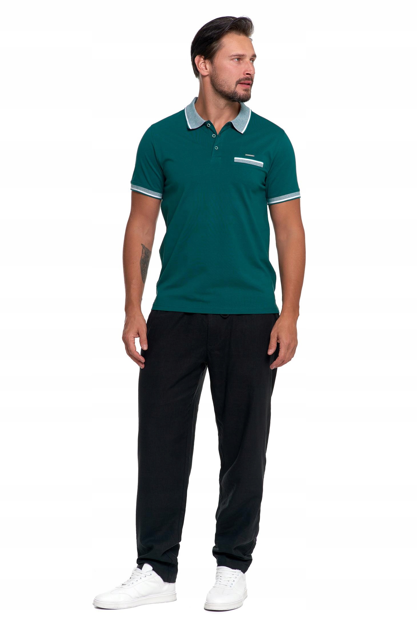 Koszulka Polo Męska Bawełniana Polówka Modna Premium ZIELONY MORAJ - M