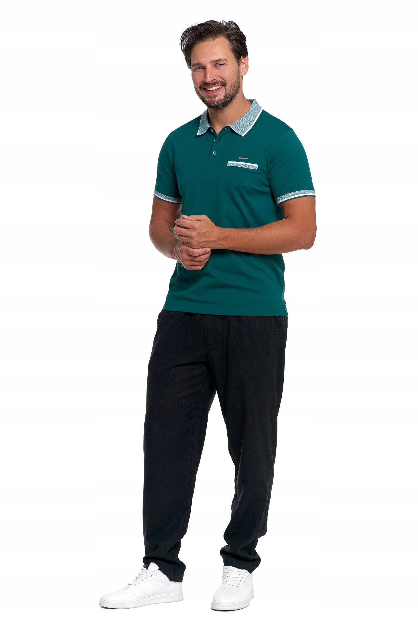 Koszulka Polo Męska Bawełniana Polówka Modna Premium ZIELONY MORAJ - M