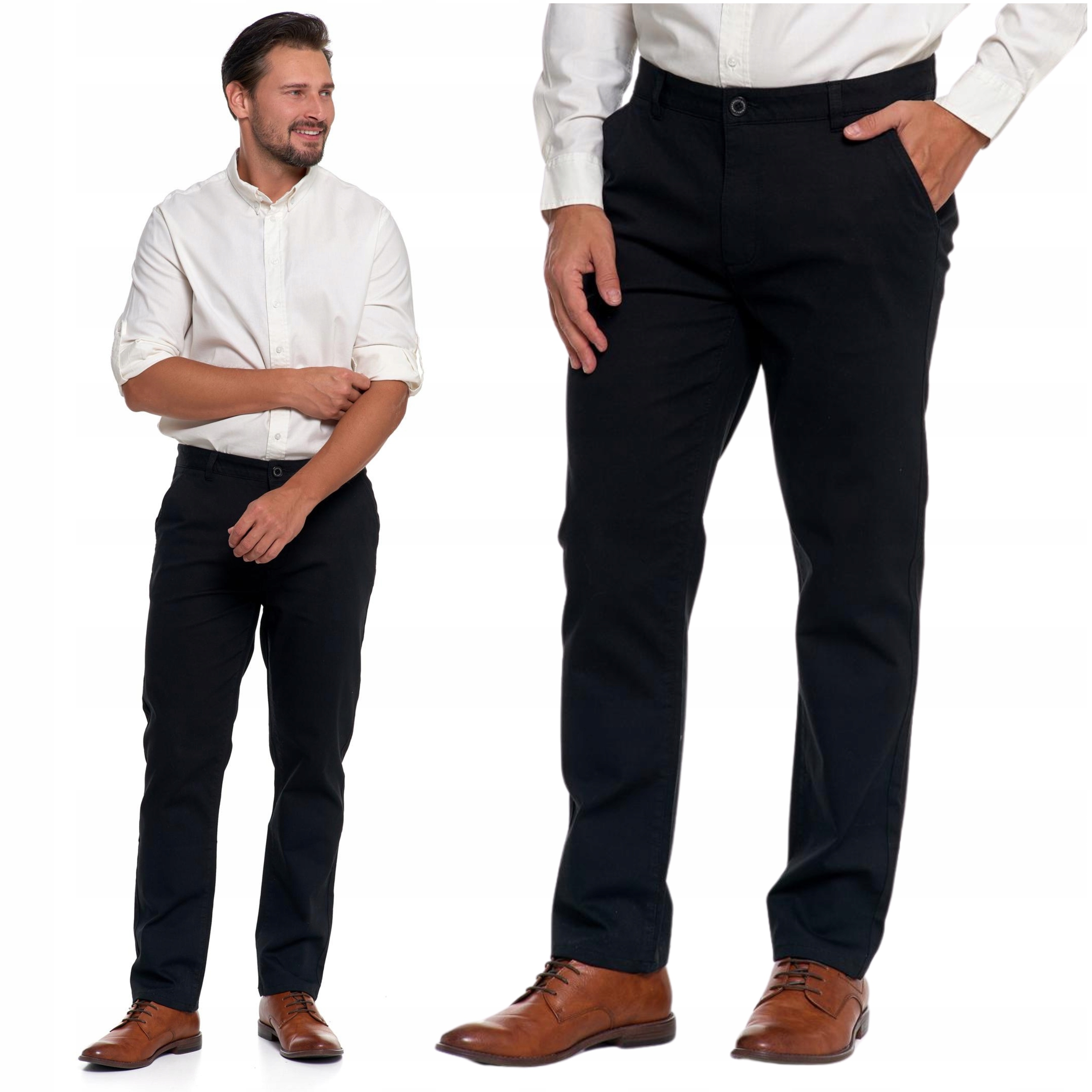 SPODNIE MĘSKIE Eleganckie Czarne Chinosy Nogawka Prosta Modne MORAJ r. 32