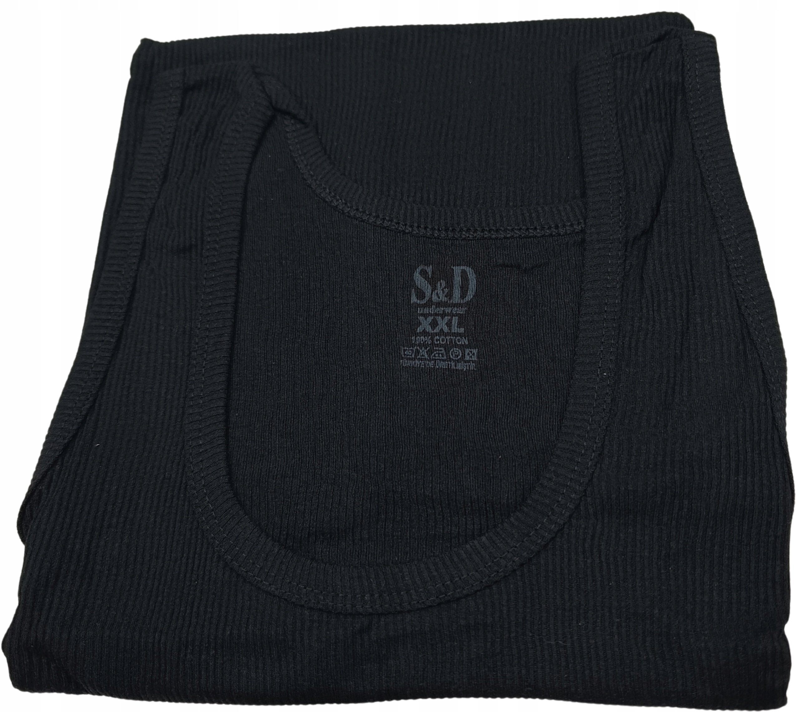 PODKOSZULKA KOSZULKA MĘSKA 100% BAWEŁNA PRĄŻKOWANA CZARNA OKRĄGŁY - 3XL