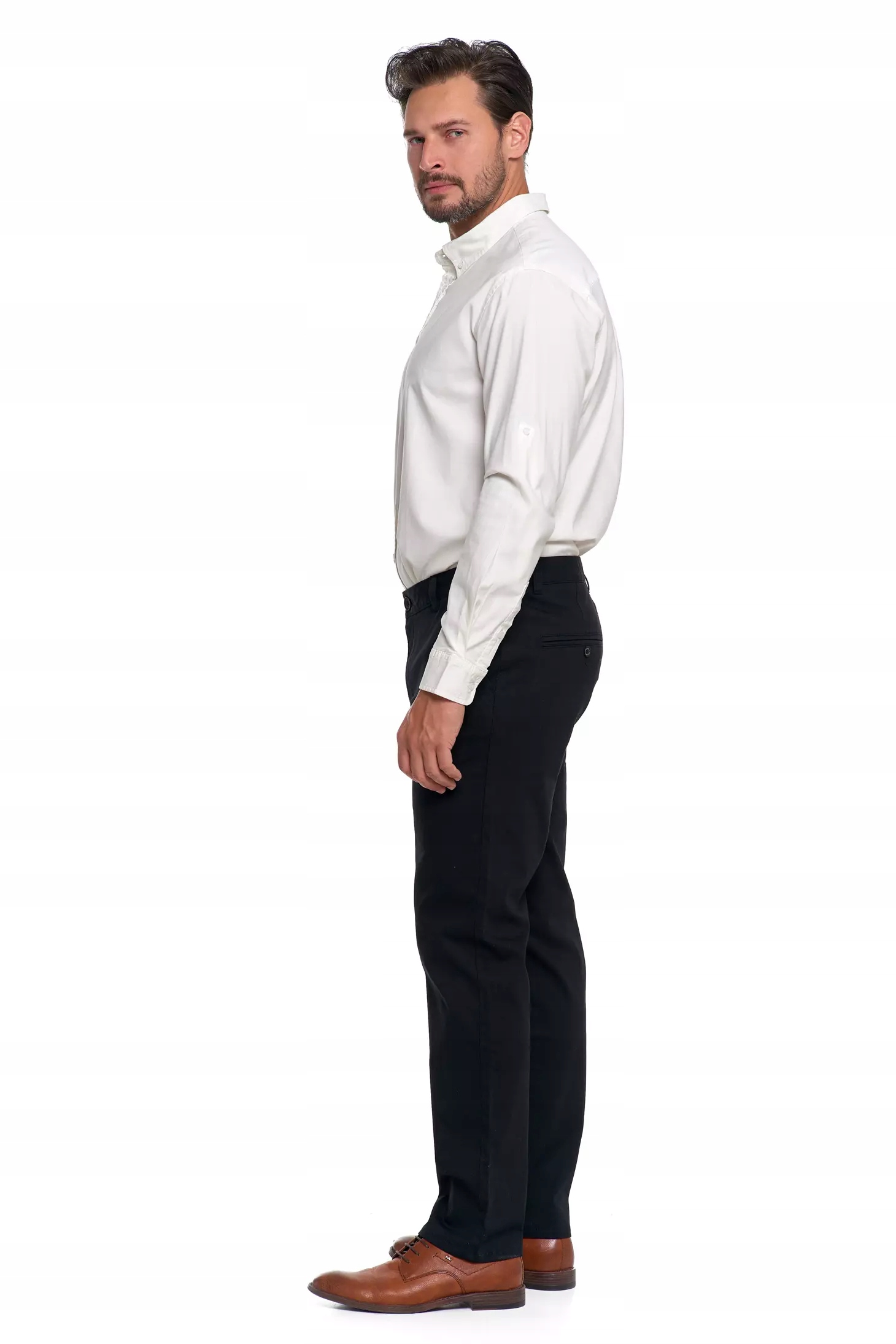 SPODNIE MĘSKIE Eleganckie Czarne Chinosy Nogawka Prosta Modne MORAJ r. 32