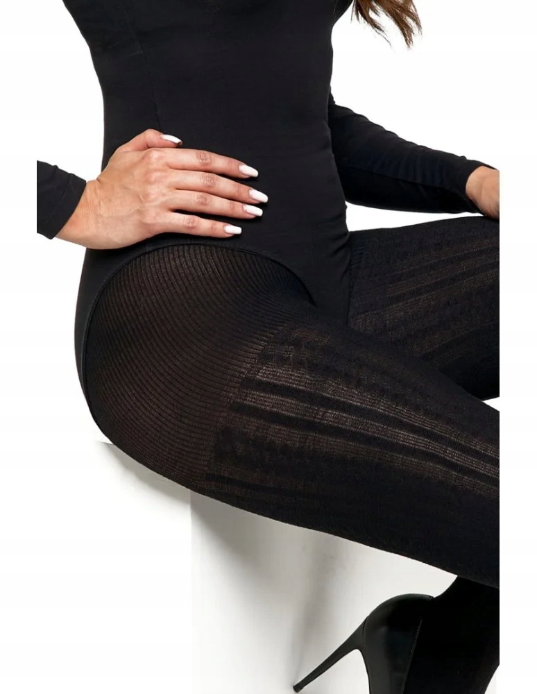 RAJSTOPY CZARNE MATOWE CLARA2 BEZPALCOWE DAMSKIE WZÓR PASKI 90 DEN MORAJ R4