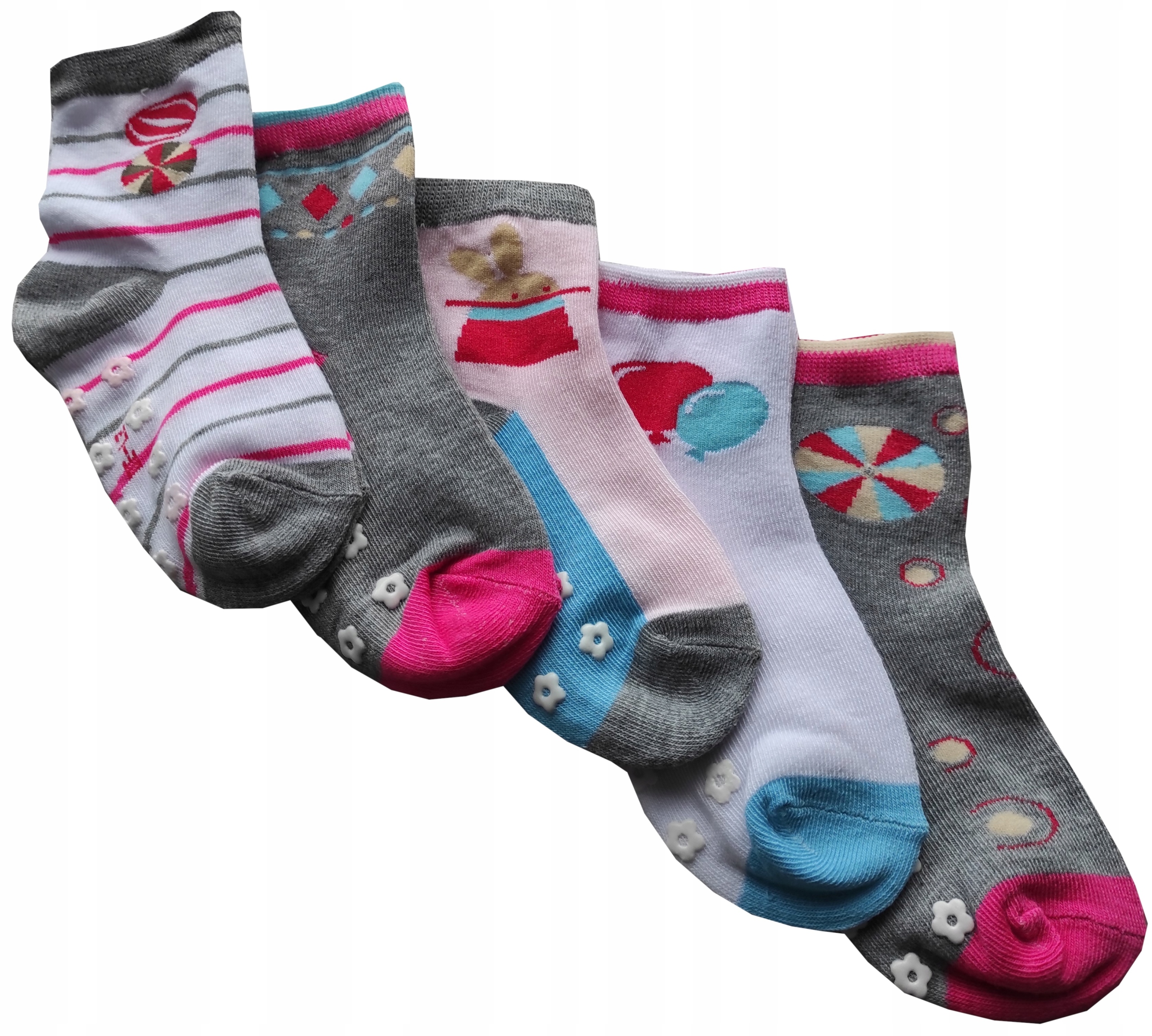 ABS Antypoślizgowe Skarpetki Dziewczęce Bawełniane KOLOWORE 5-PAR 19-22