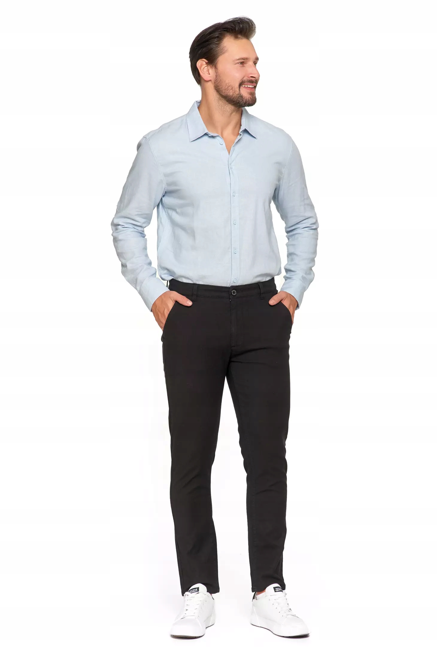 SPODNIE MĘSKIE Eleganckie Czarne Chinosy Nogawka Prosta Modne MORAJ r. 32