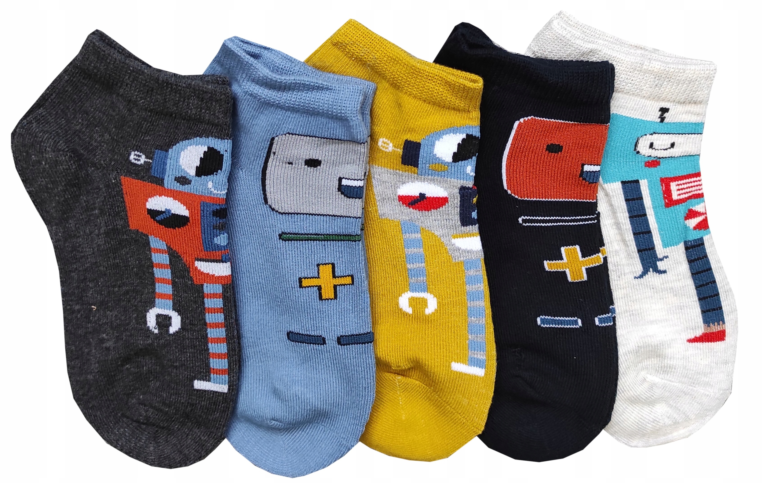 Skarpetki Chłopięce Bawełniane Skarpety Roboty Kolorowe Wzorki 5-PAR 23-26