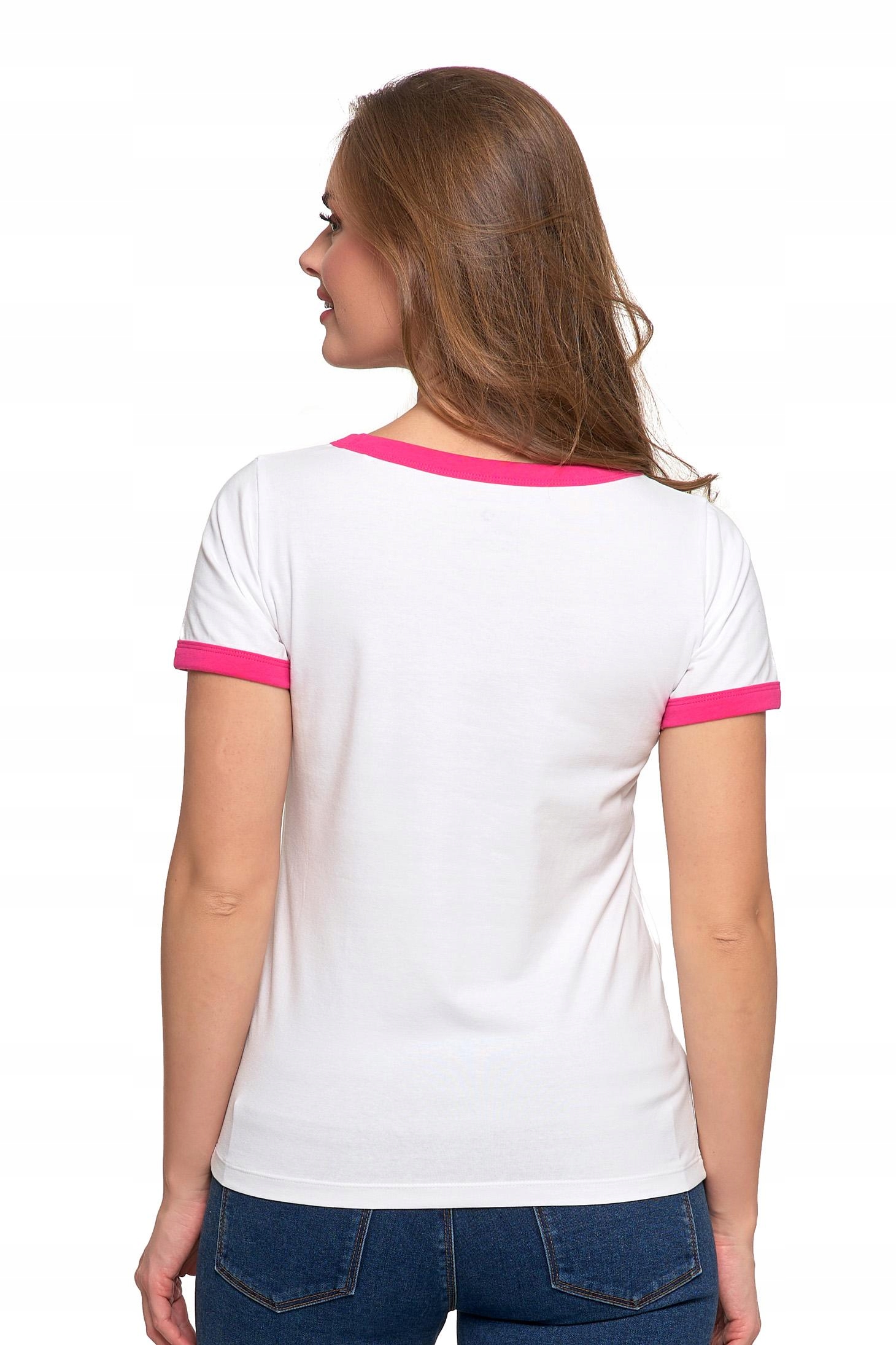 T-shirt Koszulka Damska Bawełna Slim Fit z Napisami Biło-Różowy MORAJ - XXL