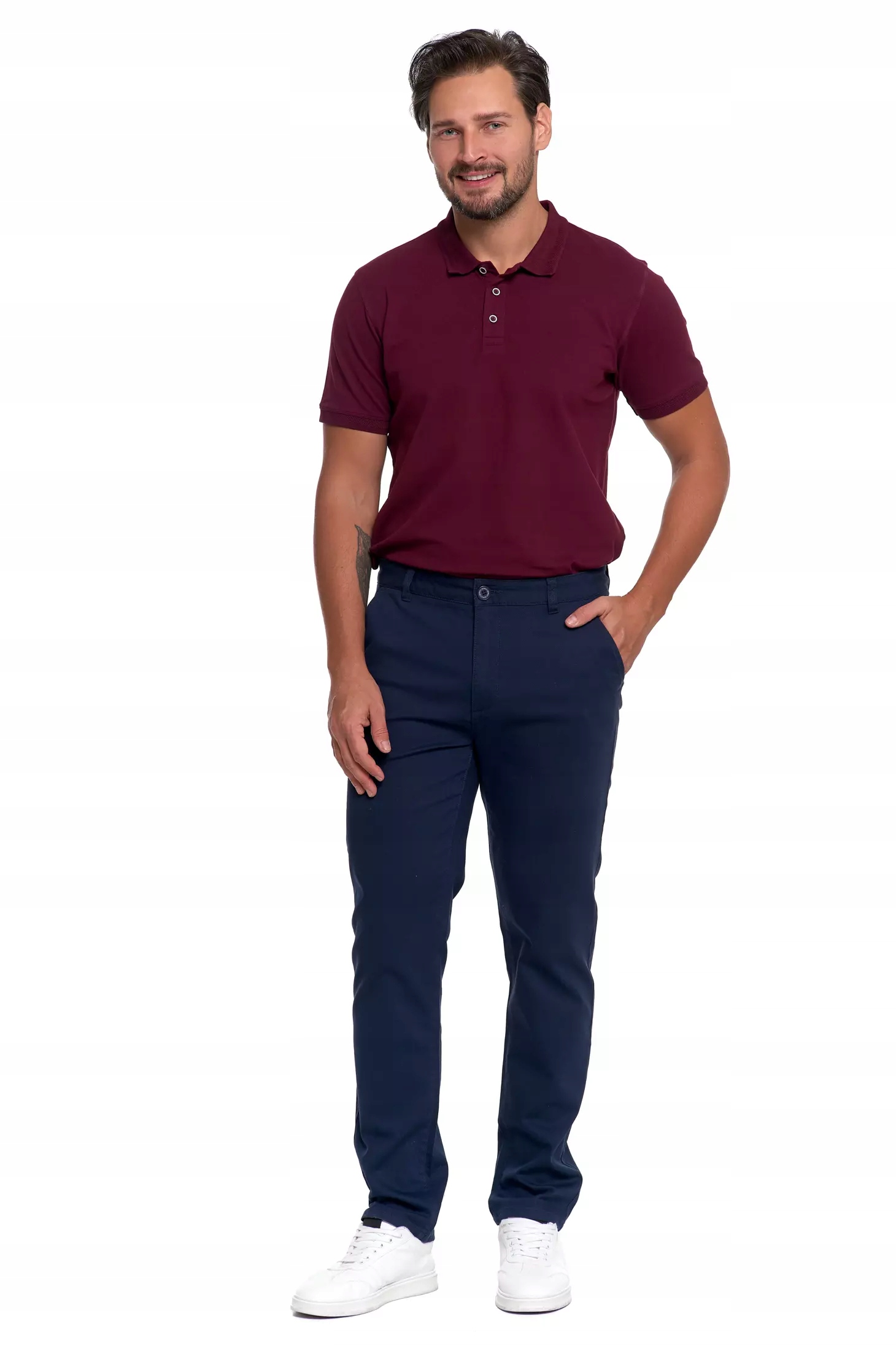 SPODNIE MĘSKIE Eleganckie Granatowe Chinosy Nogawka Prosta Modne MORAJ r.31