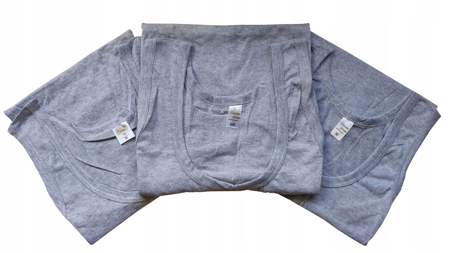 PODKOSZULKA KOSZULKA MĘSKA 100% BAWEŁNA GŁADKA SZARA OKRĄGŁY - 4XL