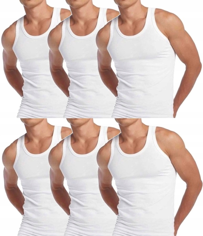 PODKOSZULKA KOSZULKA MĘSKA 100 % BAWEŁNA GŁADKA BIAŁA ZESTAW 6-SZT - 3XL