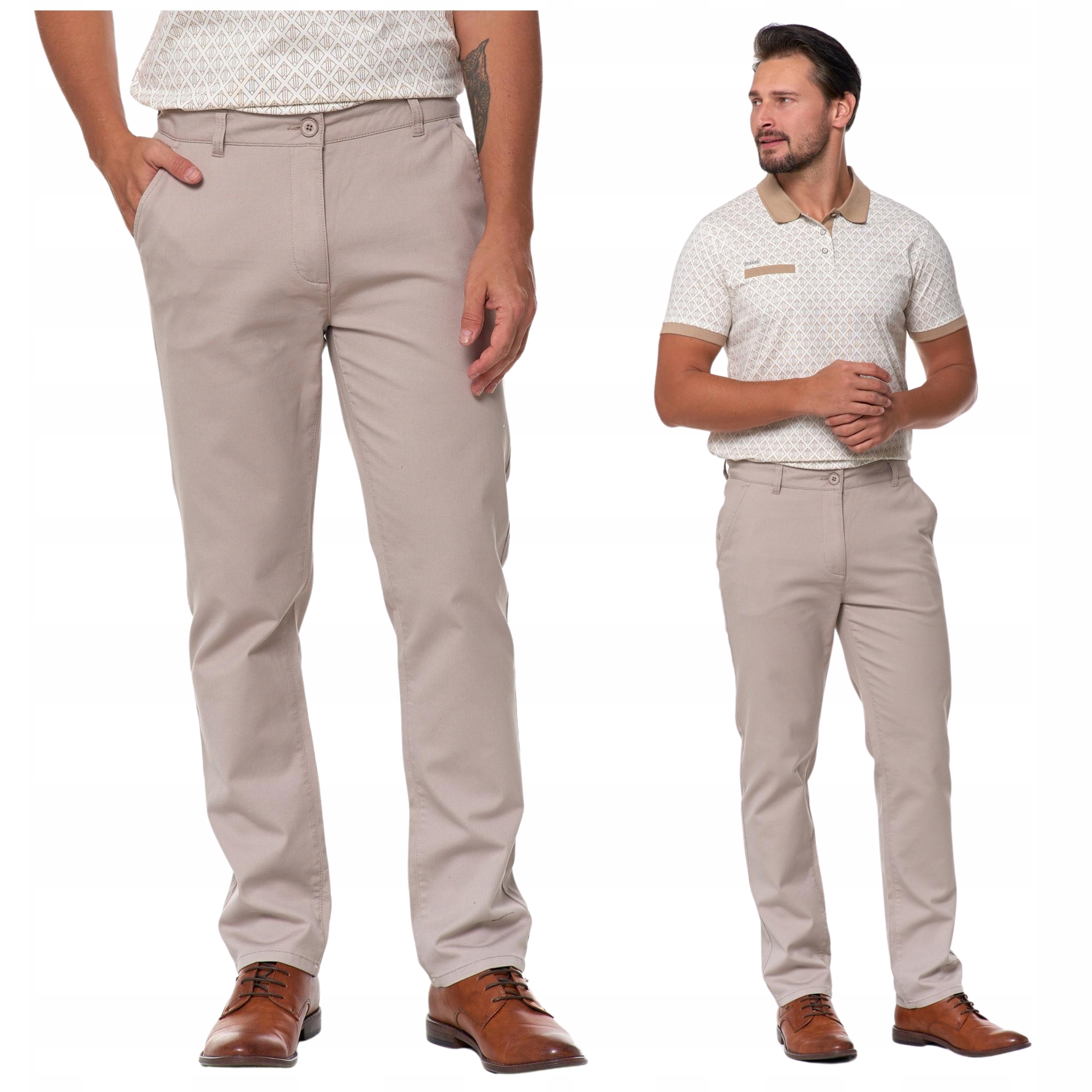 SPODNIE MĘSKIE Eleganckie Beżowe Chinosy Nogawka Prosta Modne MORAJ r.32