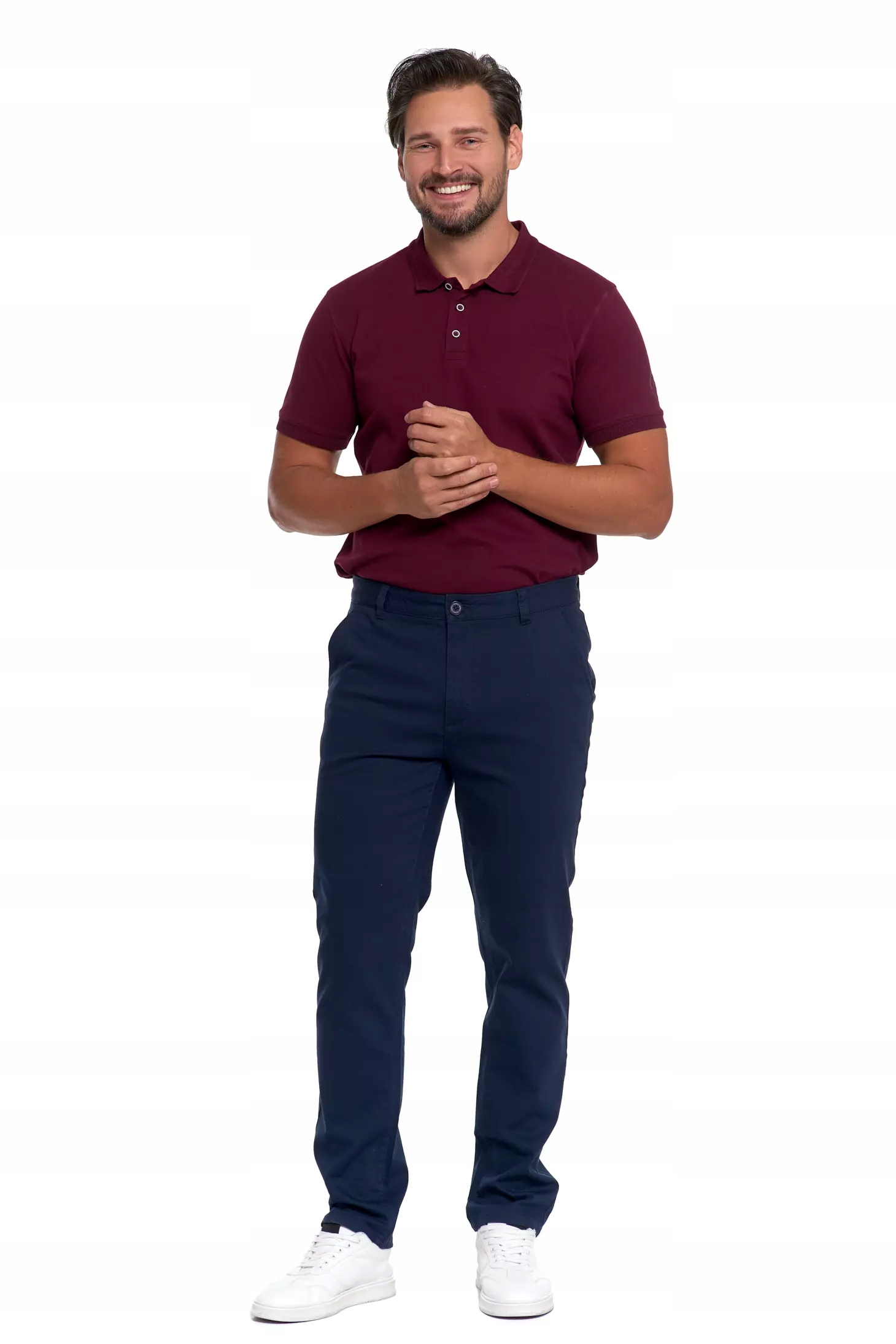 SPODNIE MĘSKIE Eleganckie Granatowe Chinosy Nogawka Prosta Modne MORAJ r.31