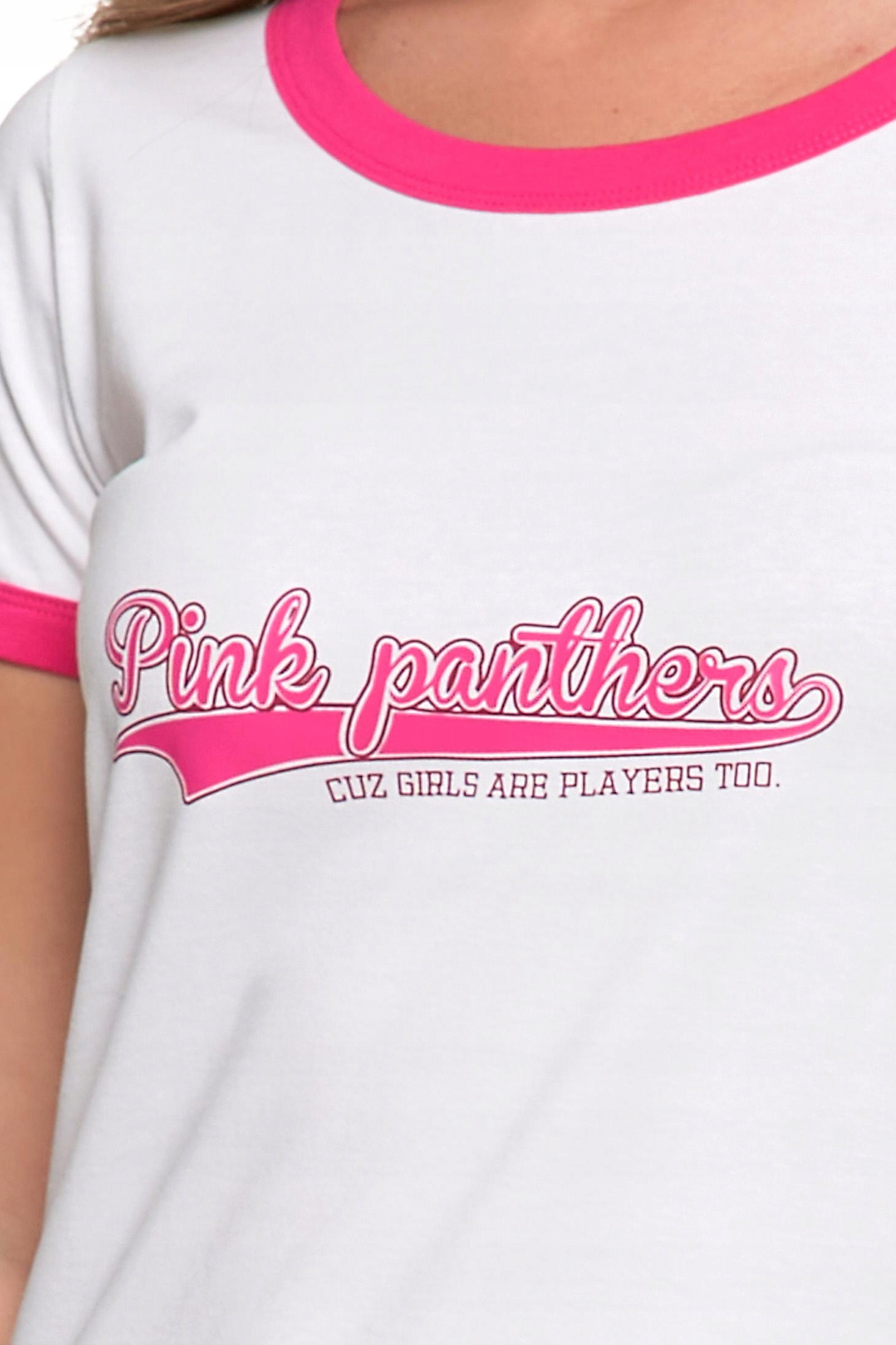 T-shirt Koszulka Damska Bawełna Slim Fit z Napisami Biło-Różowy MORAJ - S