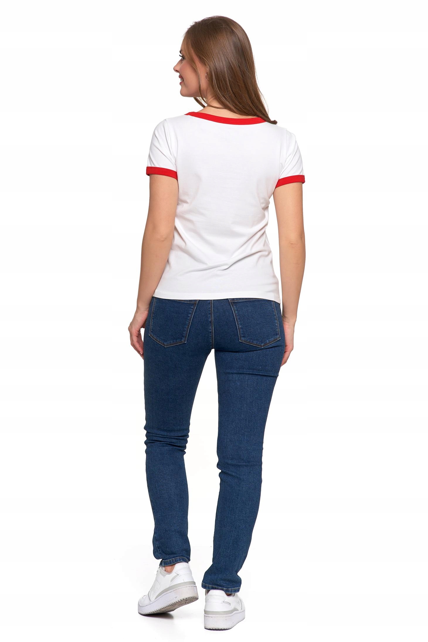 T-shirt Koszulka Damska Bawełna Slim Fit z Napisami Biło-Czerwona MORAJ - S