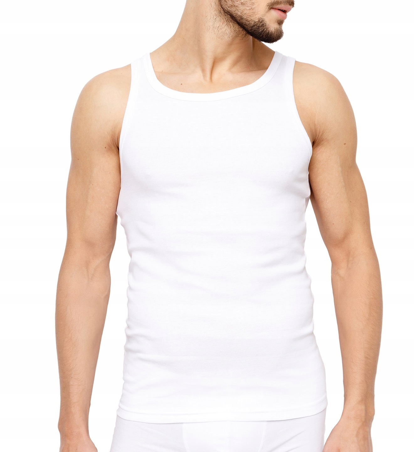 PODKOSZULKA KOSZULKA MĘSKA 100 % BAWEŁNA PRĄŻKOWANA BIAŁA OKRĄGŁY - 4XL