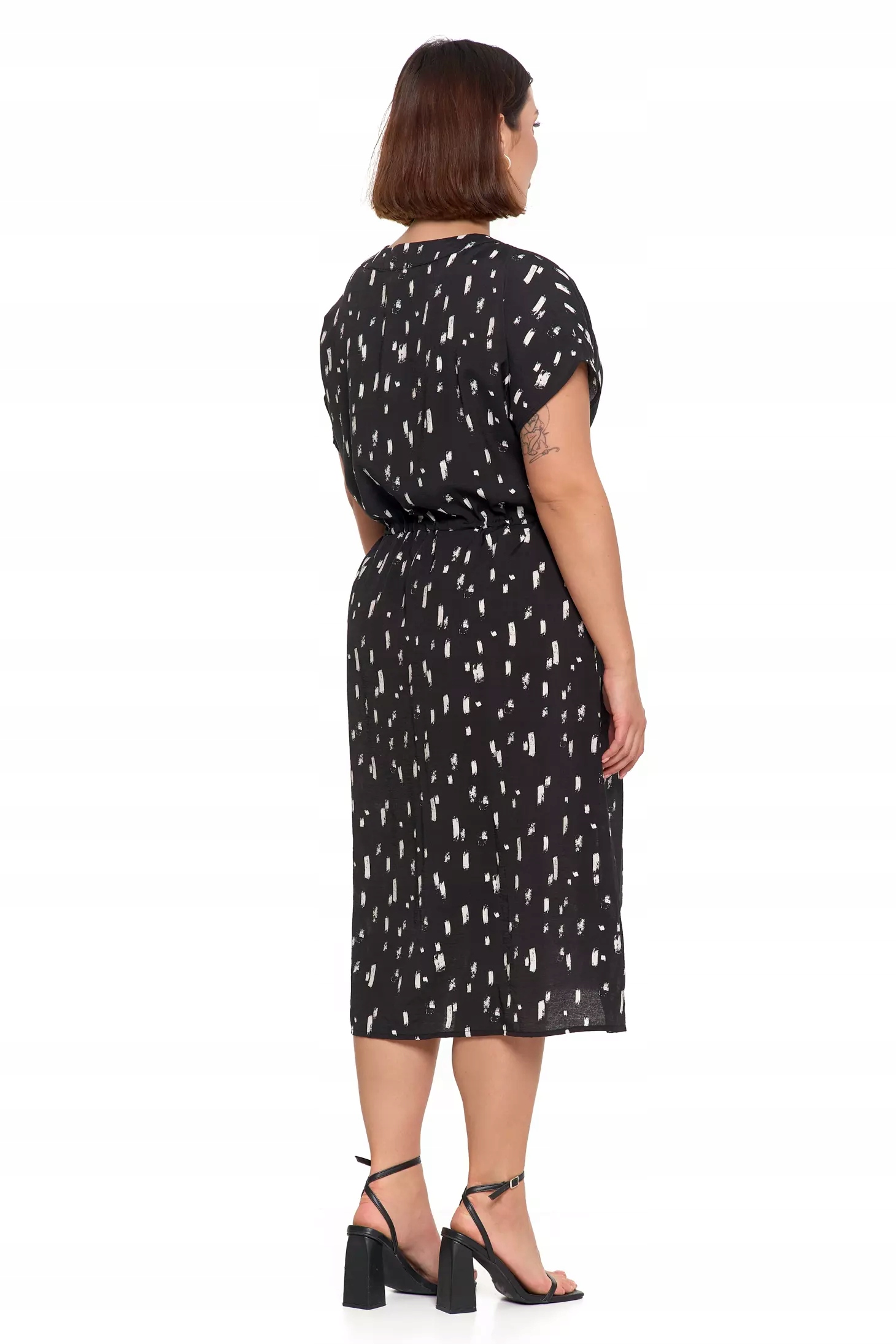 Sukienka Damska Midi Wiskozowa Wzorzysta Elegancka na Lato CZARNA MORAJ S