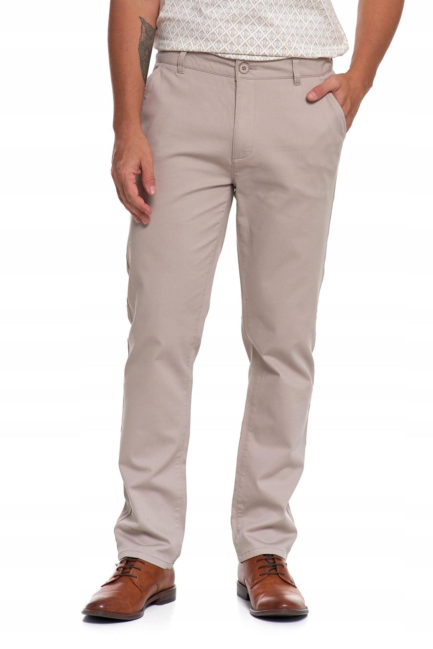 SPODNIE MĘSKIE Eleganckie Beżowe Chinosy Nogawka Prosta Modne MORAJ r.32