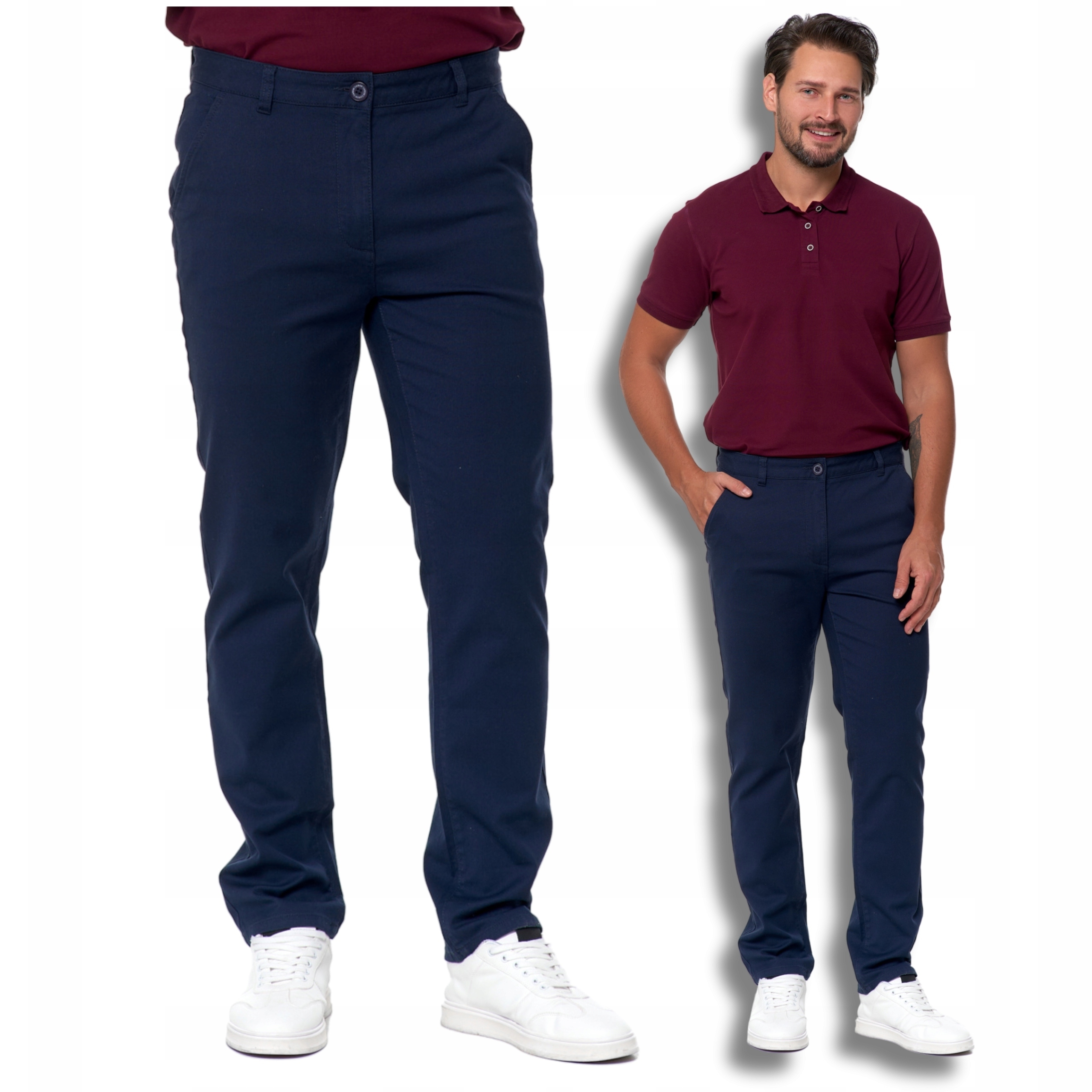 SPODNIE MĘSKIE Eleganckie Granatowe Chinosy Nogawka Prosta Modne MORAJ r.30