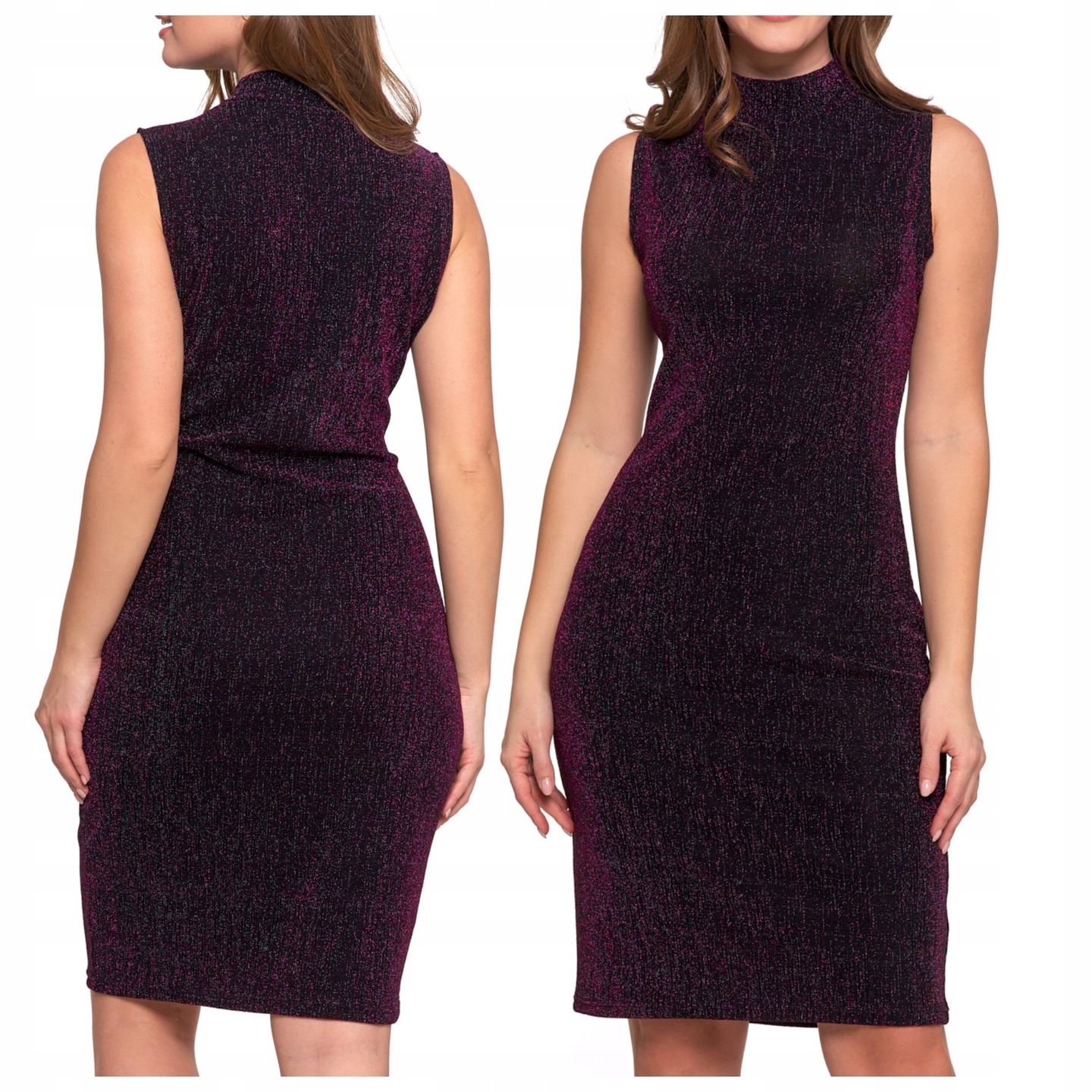 SUKIENKA DAMSKA MIDI BEZ RĘKAWÓW KOKTAJLOWA Z POŁYSKIEM DOPASOWANA MORAJ M