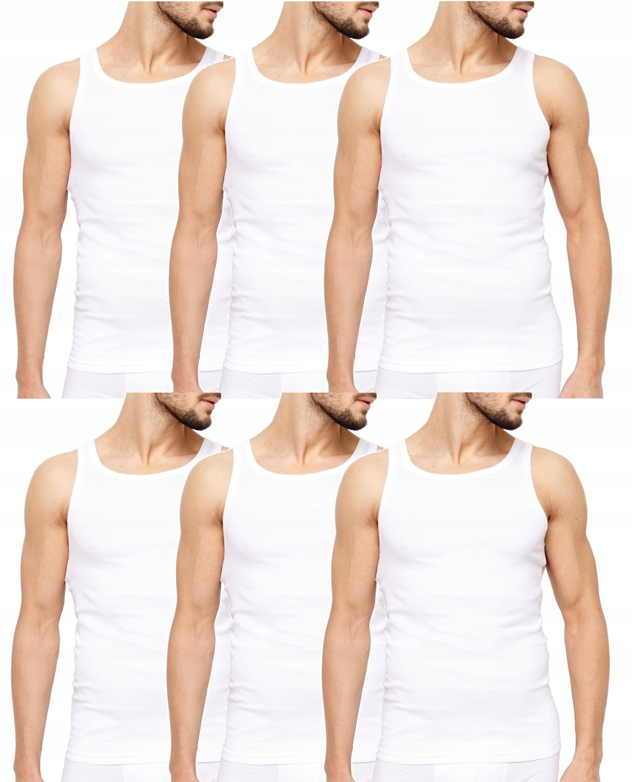 PODKOSZULKA KOSZULKA MĘSKA 100 % BAWEŁNA PRĄŻKOWANA BIAŁA ZESTAW 6-SZT 4XL
