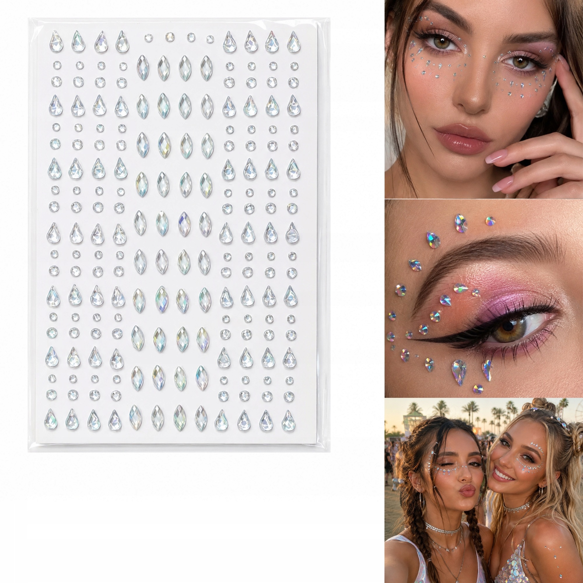 Zestaw Naklejek Kryształki Na Twarz Krople Holograficzne 200 Szt Make Up