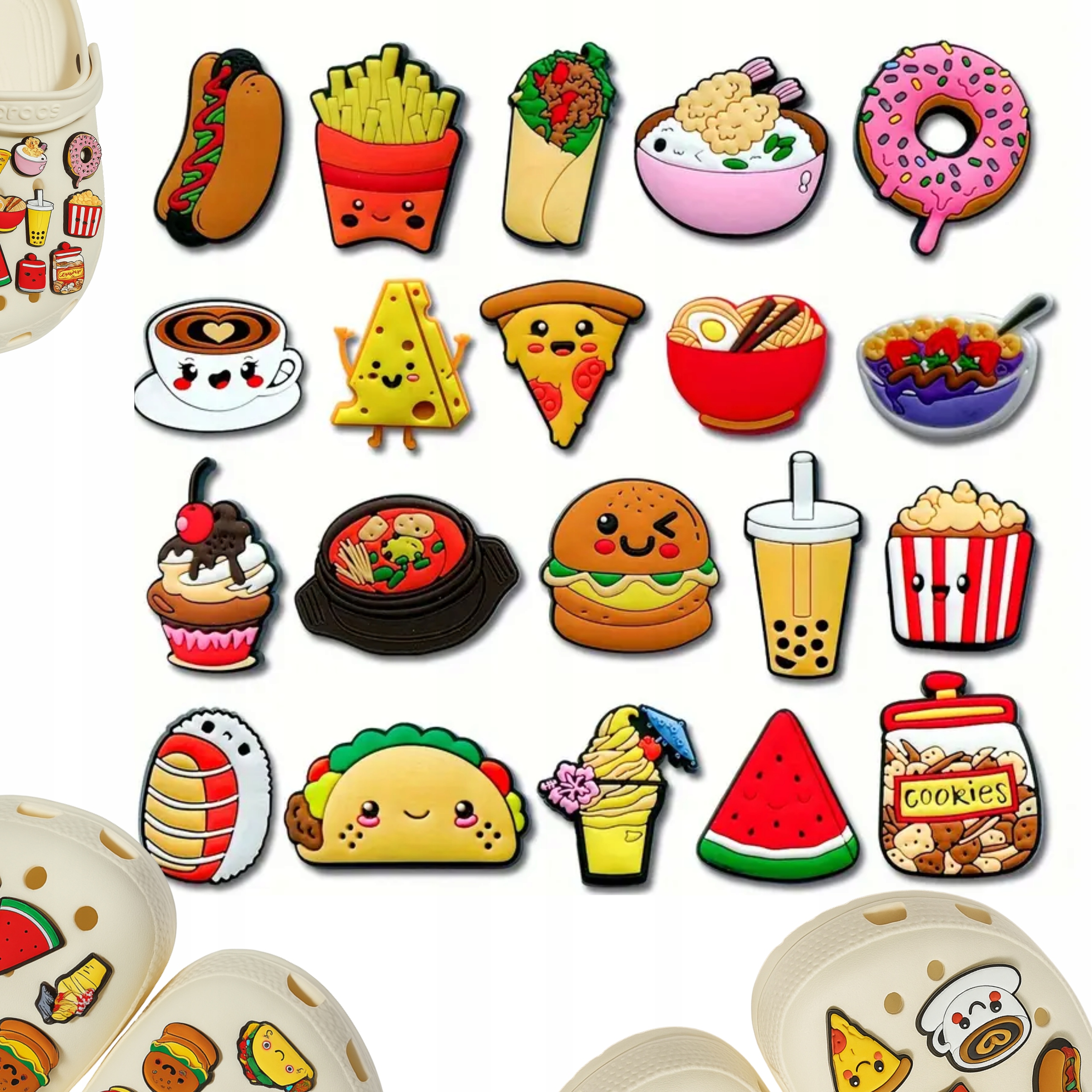 Przypinki do butów crocs AŻ 20 SZTUK CHARMS JEDZENIE FAST FOOD SŁODYCZE
