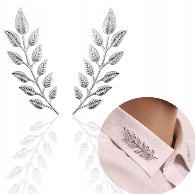 Broszki Liście Srebrne Przypinki Do Kołnierza Vintage Ozdoby Koszuli Unisex