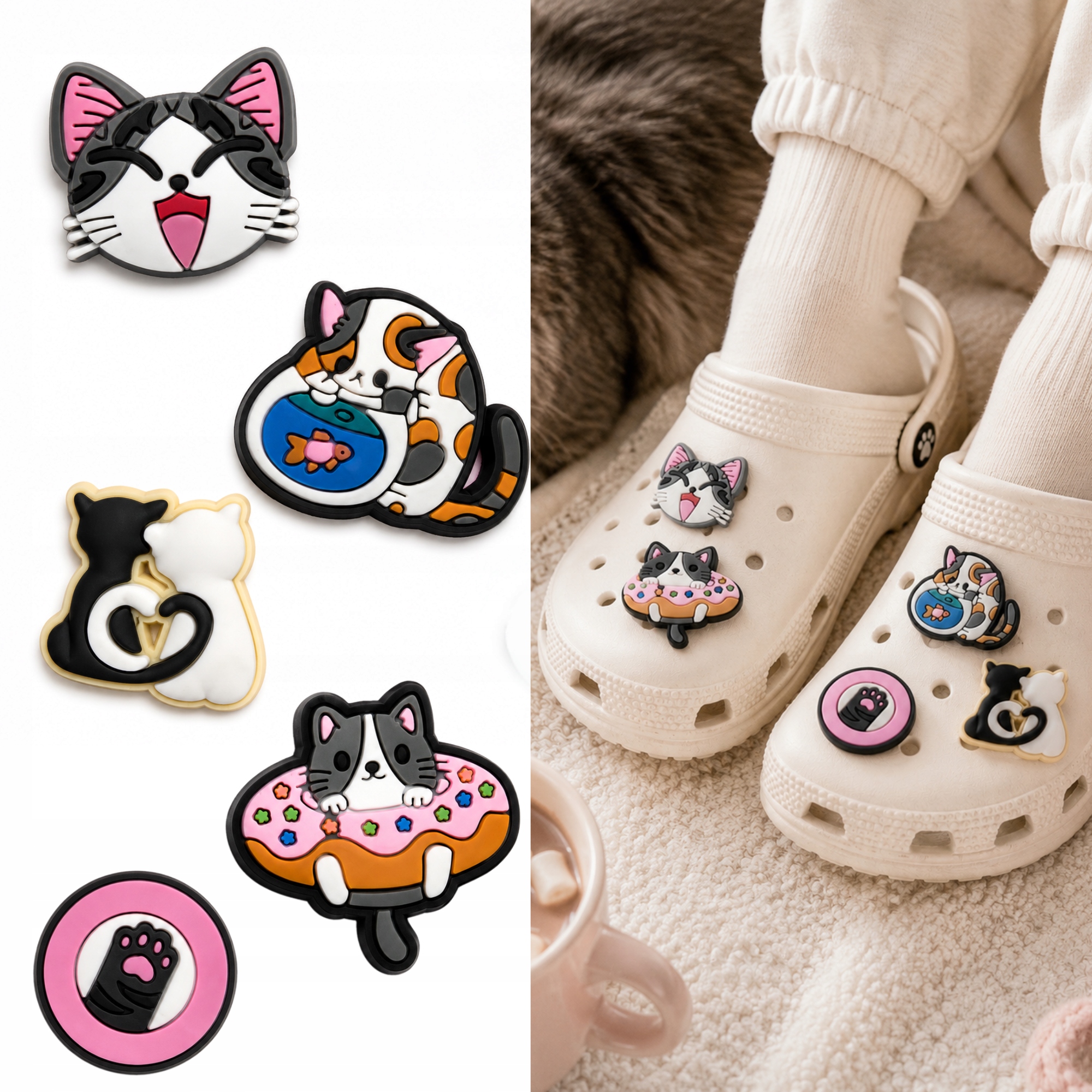 Crocs przypinki KOTY 5 szt charms, do butów Crocs, ozdoba piny dla kociary