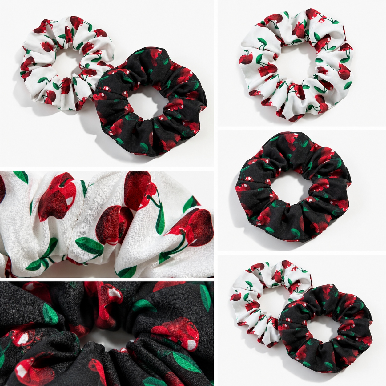 Gumki Do Włosów Scrunchie Wiśnie Wisienki Zestaw 2 Szt Frotki