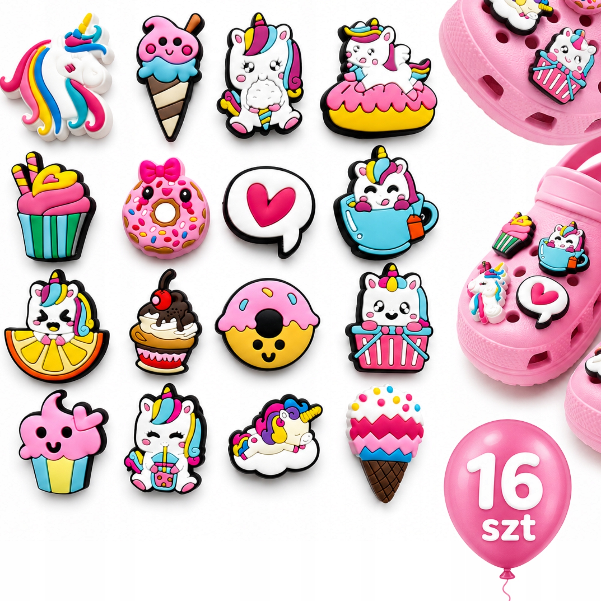Crocs przypinki charms JEDNOROŻCE słodkie cute ozdoba pin 10 szt różowe