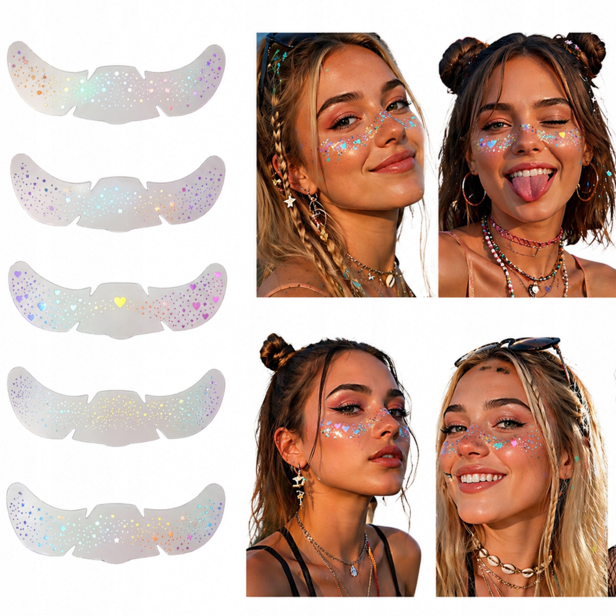 Holograficzne Tatuaż Piegi Brokatowe 6 Sztuk Holo Make Up Festiwalowe