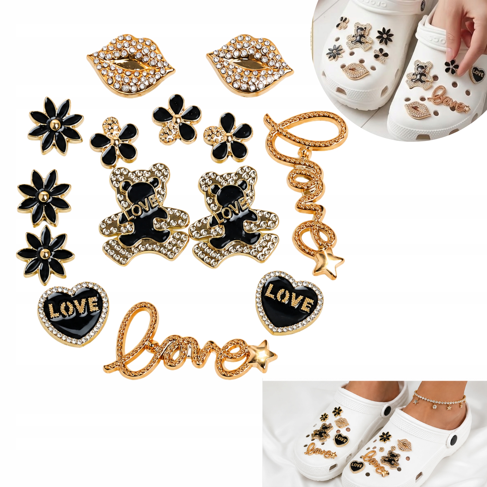 Przypinki do crocs 14 szt GLAMOUR charms, do butów, ozdoba piny błyszczące