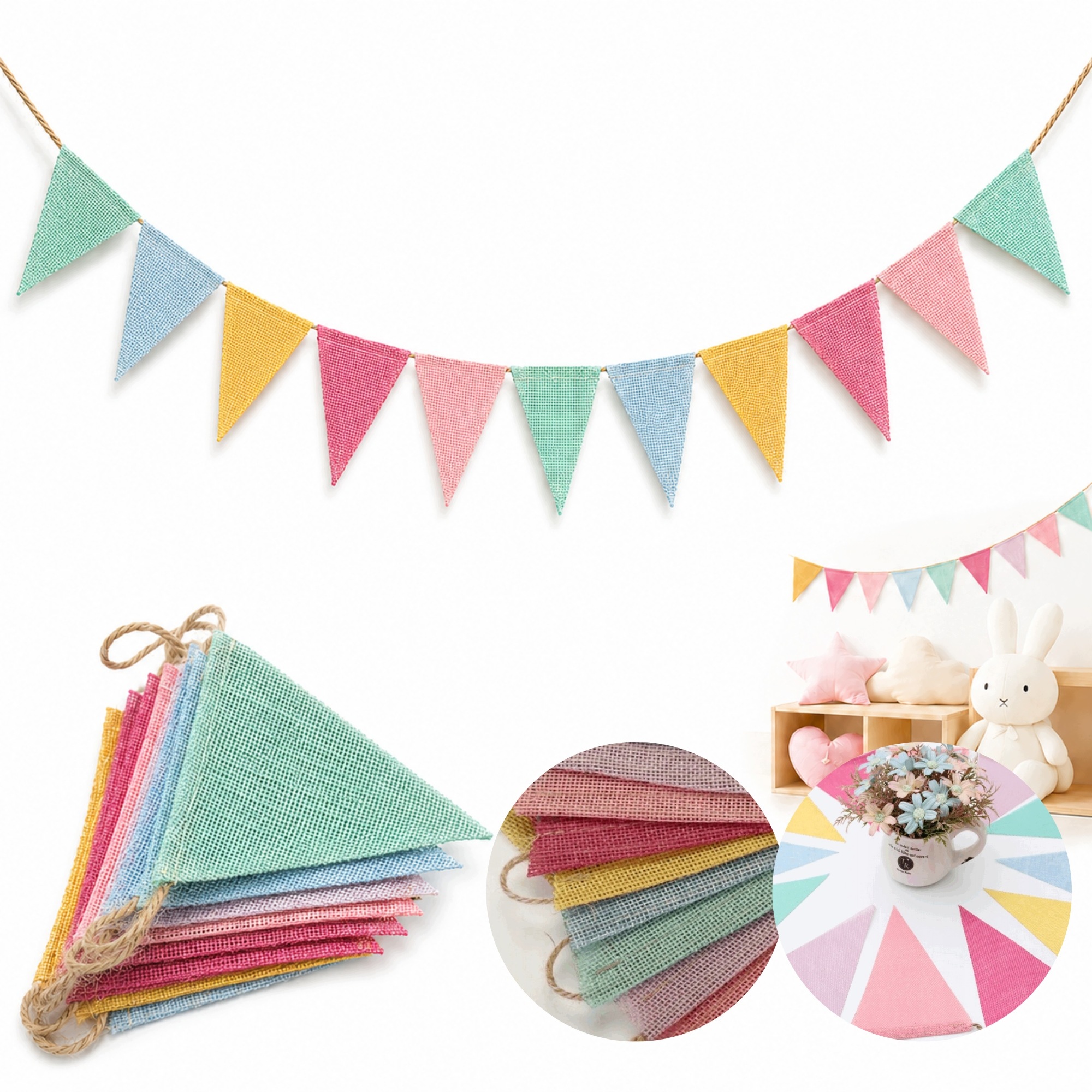 Girlanda Pastelowa Z Juty 4 Metry 12 Chorągiewek Na Urodziny, Baby Shower