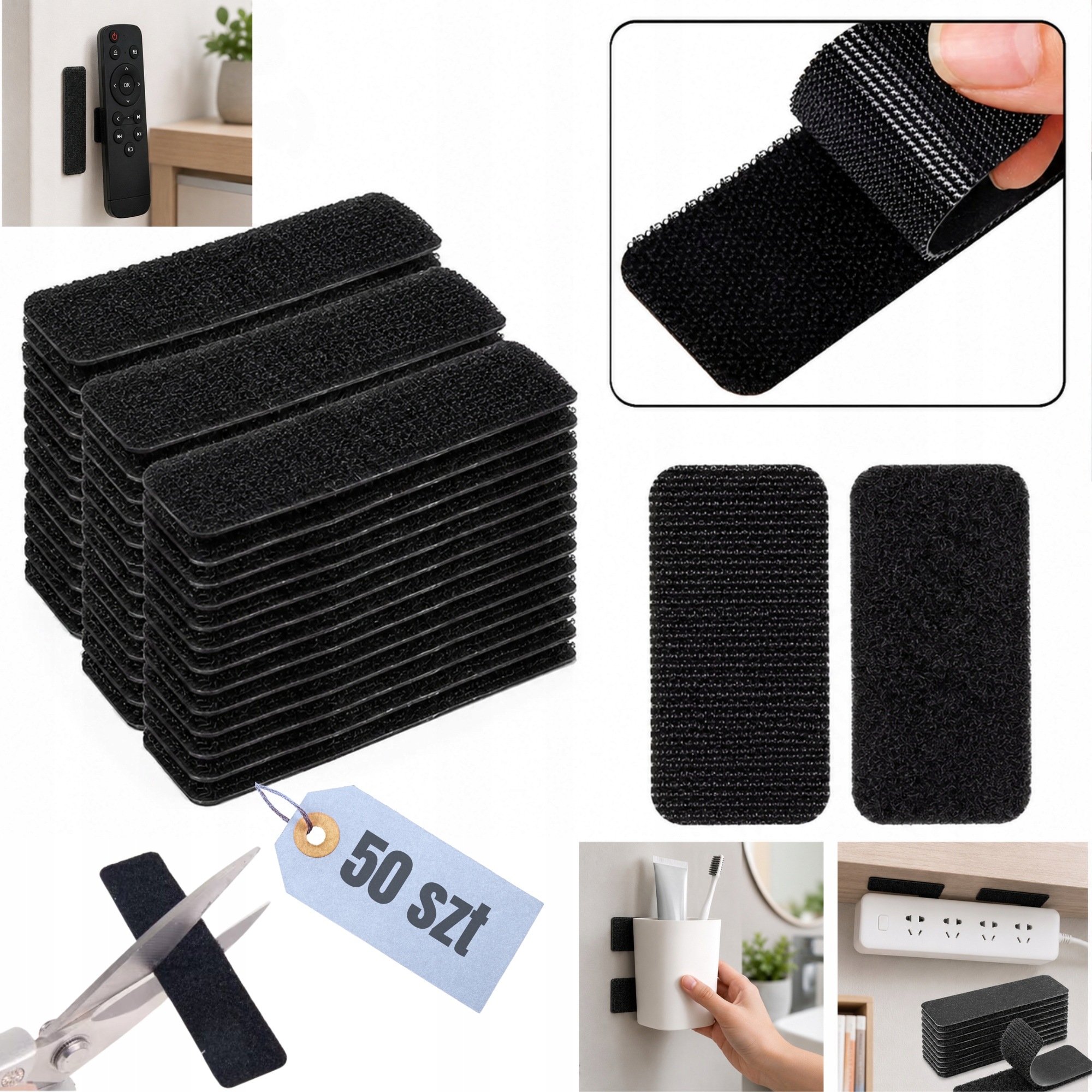 RZEPY SAMOPRZYLEPNE CZARNE 50 kompl/ 100 elem 7x 1,6cm DWUSTRONNE